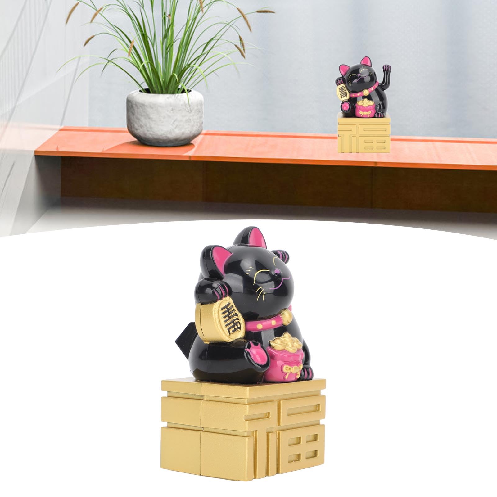 Solar Powered Waving Arm Smiling Cat - Black Solar Panel Fortune Cat Decoration for Car Dashboard, Home, Office & Garden Decor | Cute Gift Idea for Cat Lovers