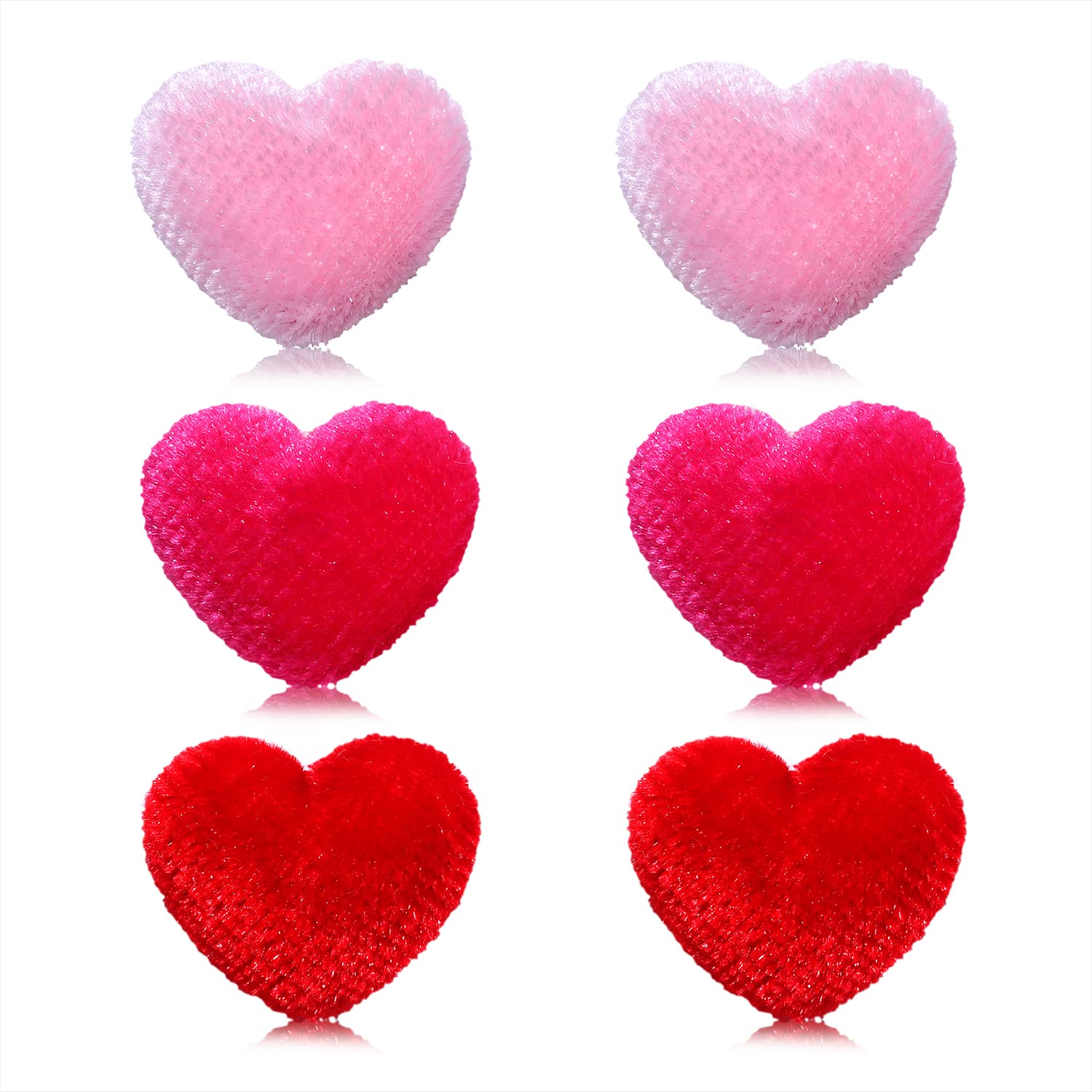 TIKCOOL 3 Pairs Valentine's Day Heart Pom Pom Stud Earrings for Women - Plush Soft Heart Dangle Earrings in Red & Pink - Romantic Gift for Girlfriend, Wife, Daughter | Perfect for Date Night, Anniversary, Wedding Accessories