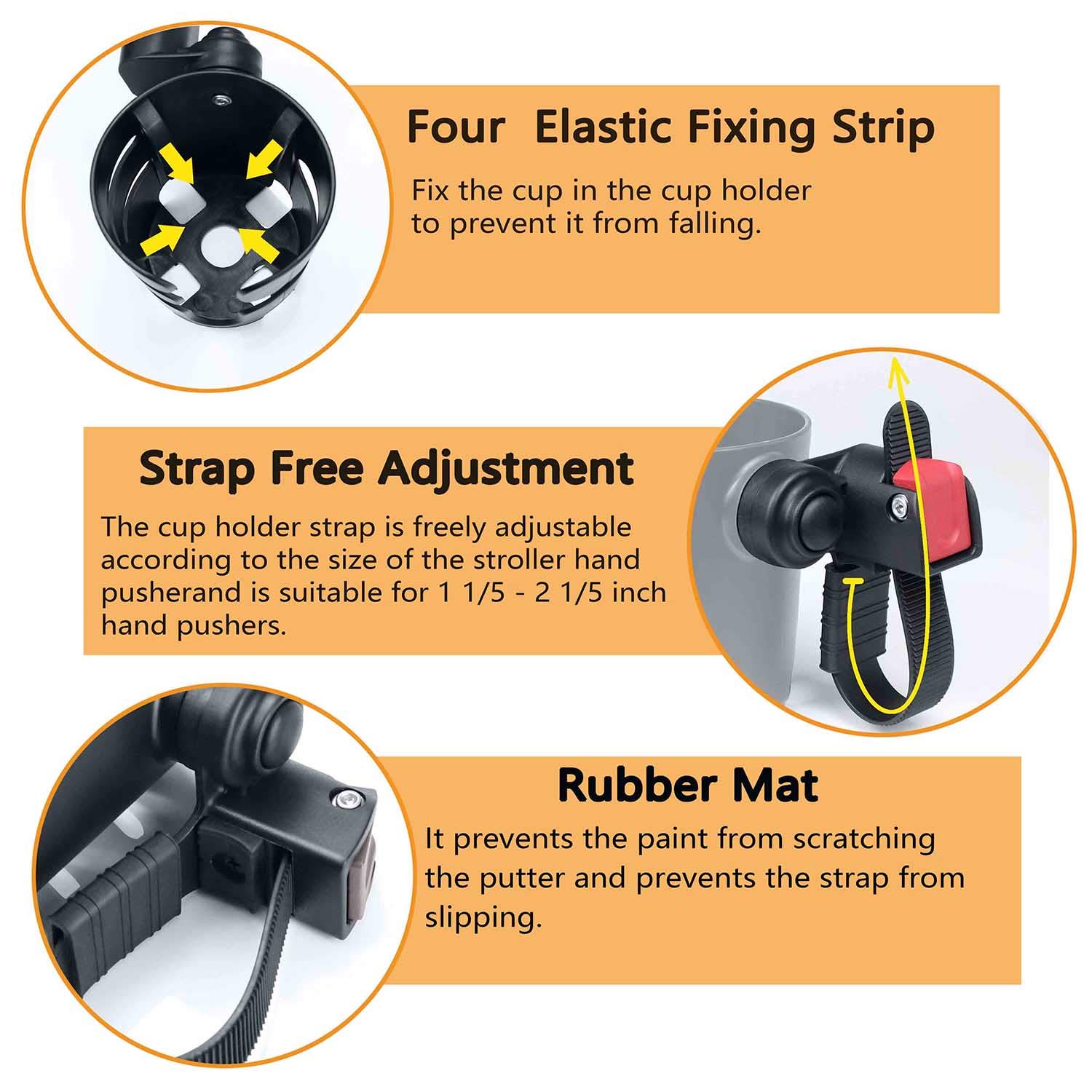 Universal Stroller Cup Holder - Adjustable Pram Drink Holder for Coffee, Bottles & Snacks - Perfect for Baby Strollers, Shopping Carts & Wheelchairs - Durable Stroller Accessories for Parents On-The-Go