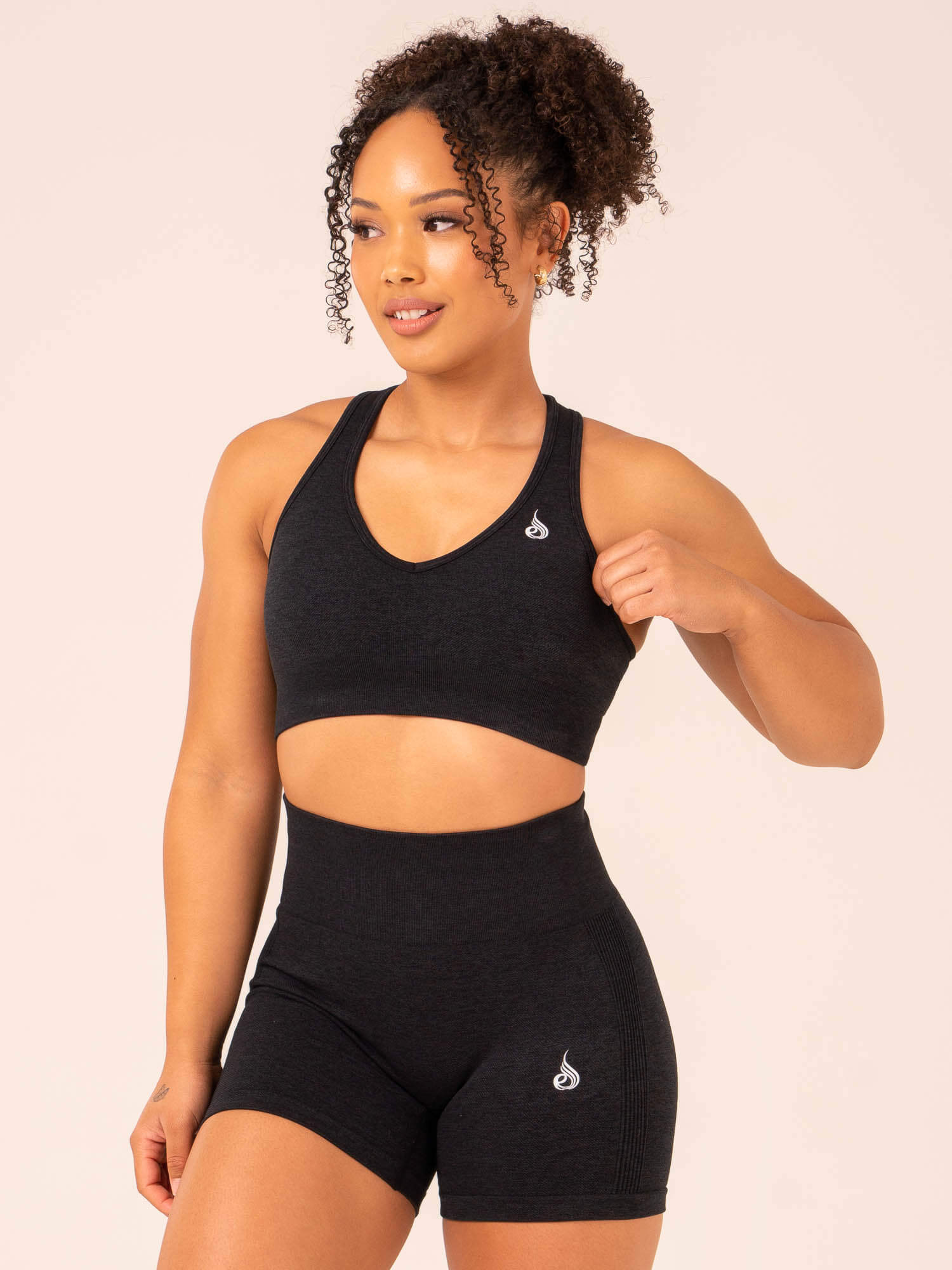 Contour Seamless Sports Bra for Women - High Support Workout Top - Black Marble Print - Perfect for Yoga, Running & Gym