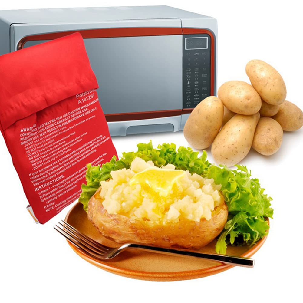 4PCS Reusable Microwave Potato Bags for Baking - Quick 4-Minute Cooking, Red Potato Pouch for Perfect Baked Potatoes | Ideal for Kitchens, Camping & Quick Meals