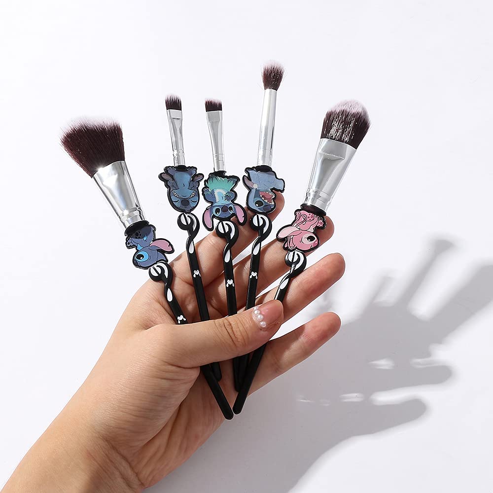 5Pcs Interstellar Baby Makeup Brushes Set - Premium Synthetic Foundation & Eyeshadow Brushes with Creative Stitch Design, Perfect Gift for Teens & Women (Black) | Ideal for Daily Makeup, Travel & Professional Cosmetics Application
