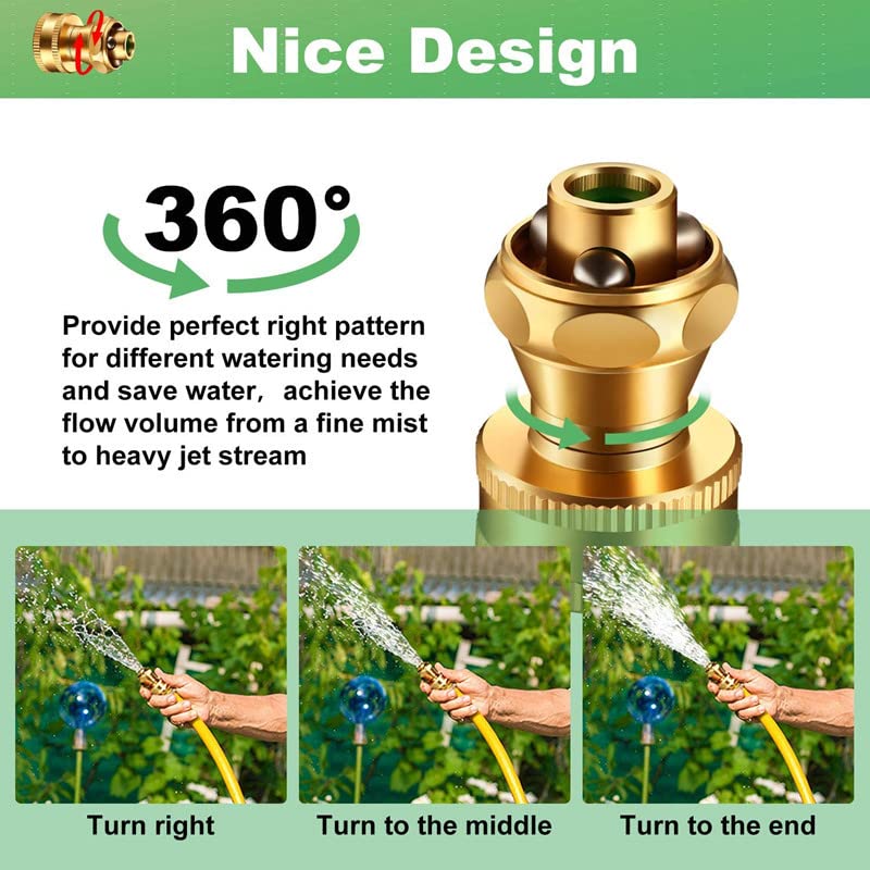 2 Pack Brass Garden Hose Nozzle - Heavy Duty Adjustable Water Spray Nozzle with 8 Spray Patterns for Lawn, Plants, Car Washing & Pet Bathing | Outdoor Watering & Cleaning Tool