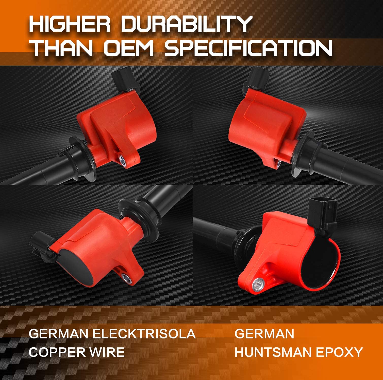 ENA Set of 6 Red Ignition Coil Packs - Compatible with Ford Mercury Mazda 2001-2008 Models (Tribute, Mariner, Escape, Five Hundred, Freestyle, Montego, Taurus, Sable V6 3.0L) - Direct Replacement for DG500 DG513 FD502 - Perfect for Engine Performance & Tune-Up Maintenance