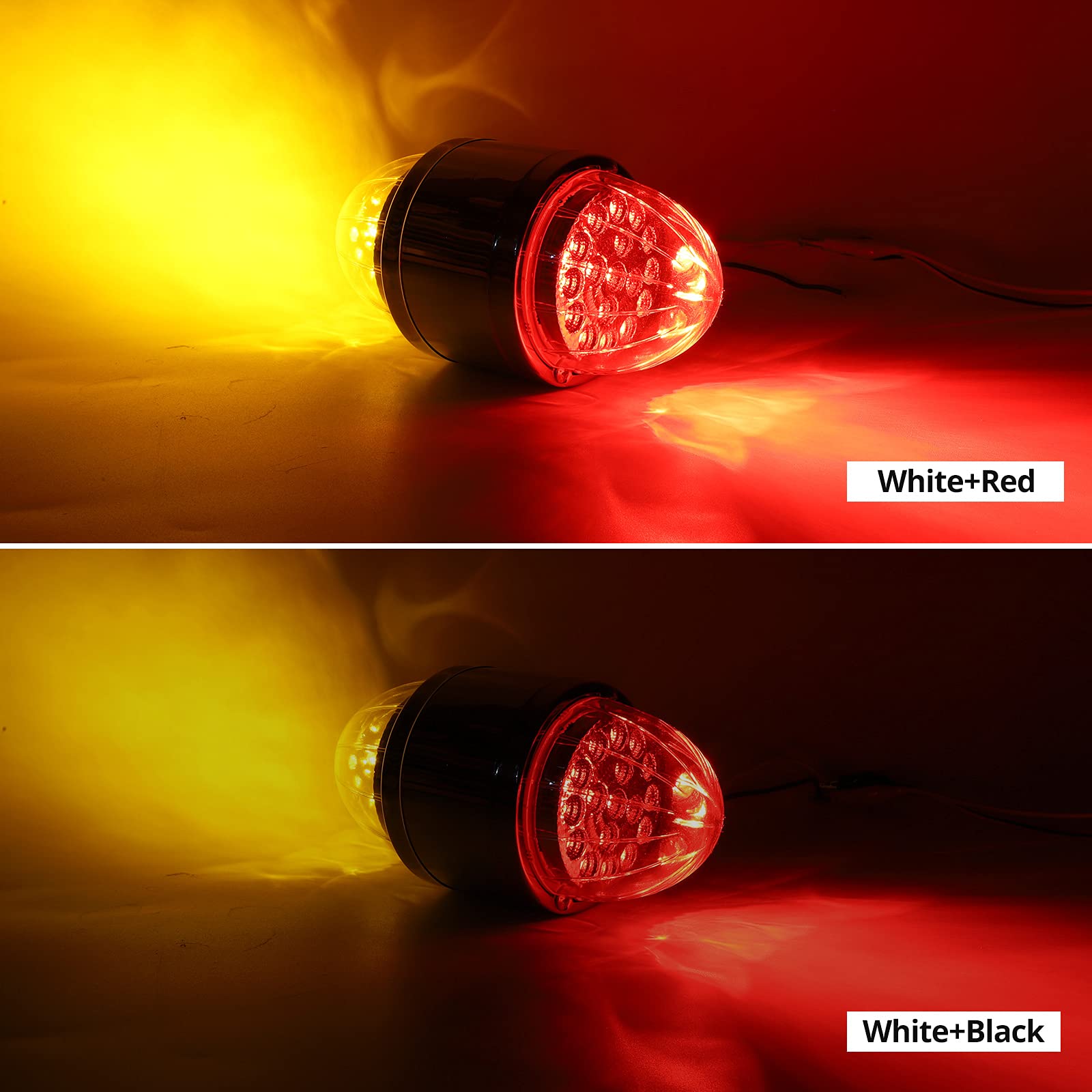 Partsam 2Pcs Amber/Red 17 LED DOT Approved Dual Revolution Watermelon Lights - Plastic Chrome Double Face Auxiliary Lights for Semi Trucks, Pedestal & Turn Signal Lights - Ideal for Night Driving & Enhanced Road Safety