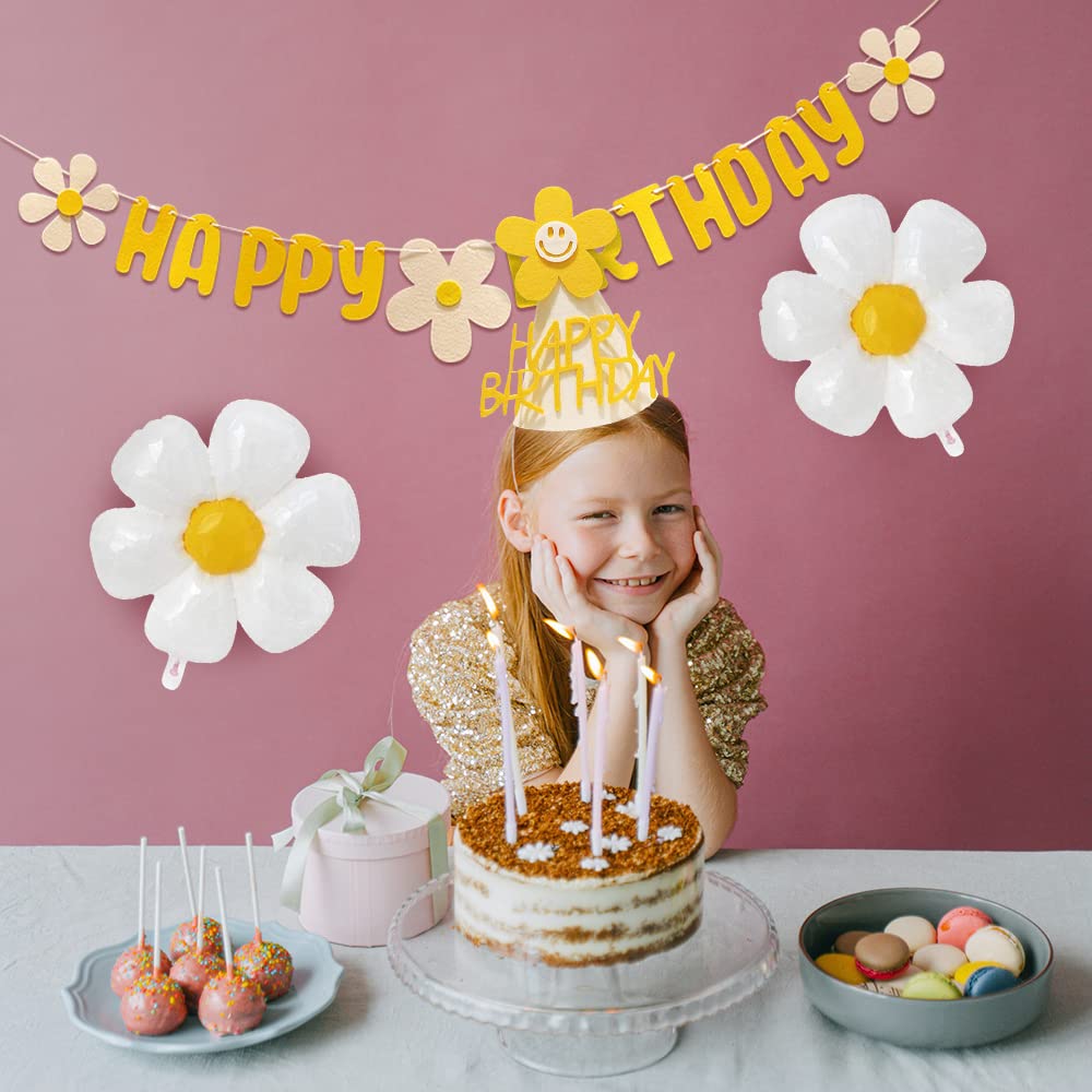 Daisy Balloons & Baby Shower Decorations - Happy Birthday Party Supplies Set with Cone Hats & Banners for Girls & Boys | Perfect for Birthday Parties, Baby Showers & Celebrations