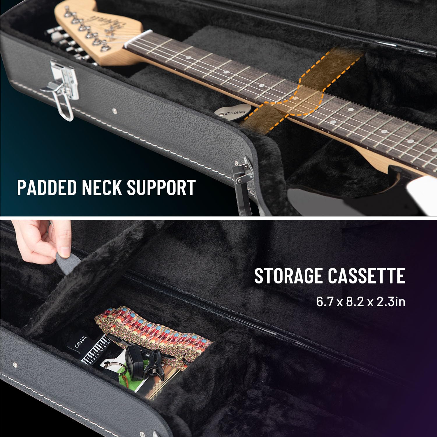 CAHAYA Electric Guitar Hardshell Case - 0.98inch Thick Padded Protection with Lock & 2 Keys - Portable ST Electric Guitar Bag (Black CY0343) for Travel, Gig & Storage