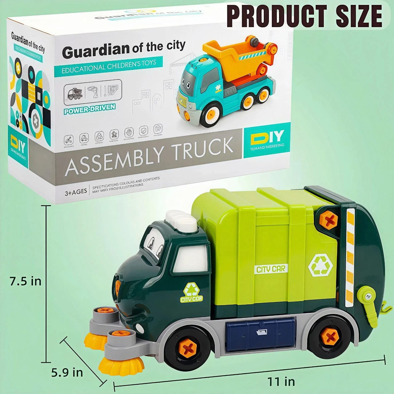Take Apart Toy Garbage Truck - 29-Piece STEM Building Set with Electric Screwdriver, DIY Construction Vehicle Toy for Kids Ages 3+, Educational Birthday Gift for Boys & Girls - Perfect for Pretend Play & Learning Recycling Concepts