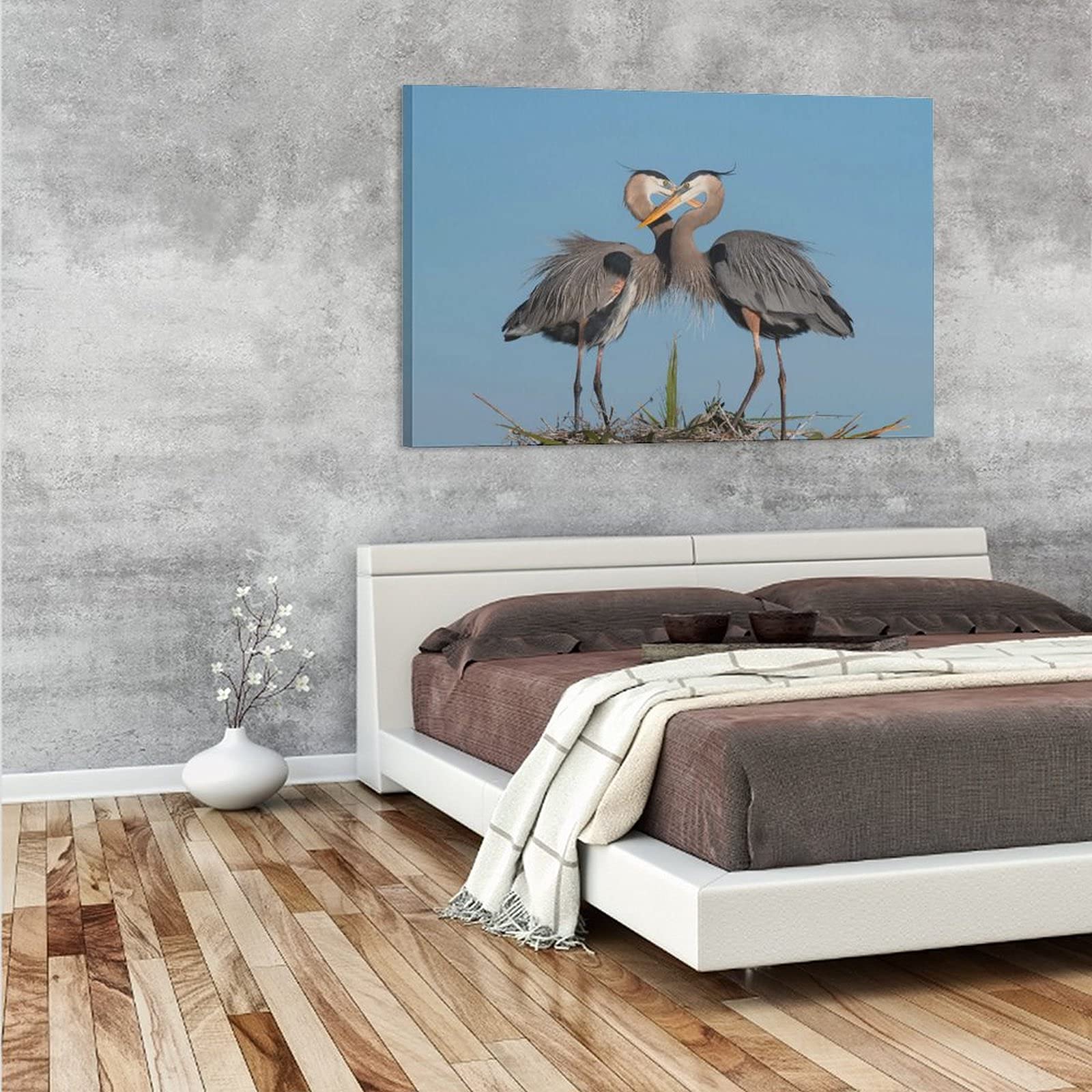 Great Blue Herons Love Canvas Wall Art - 20x30 Inch Nature Landscape Painting Print for Living Room, Bedroom & Office Decor - Perfect Gift for Bird Lovers & Home Decoration