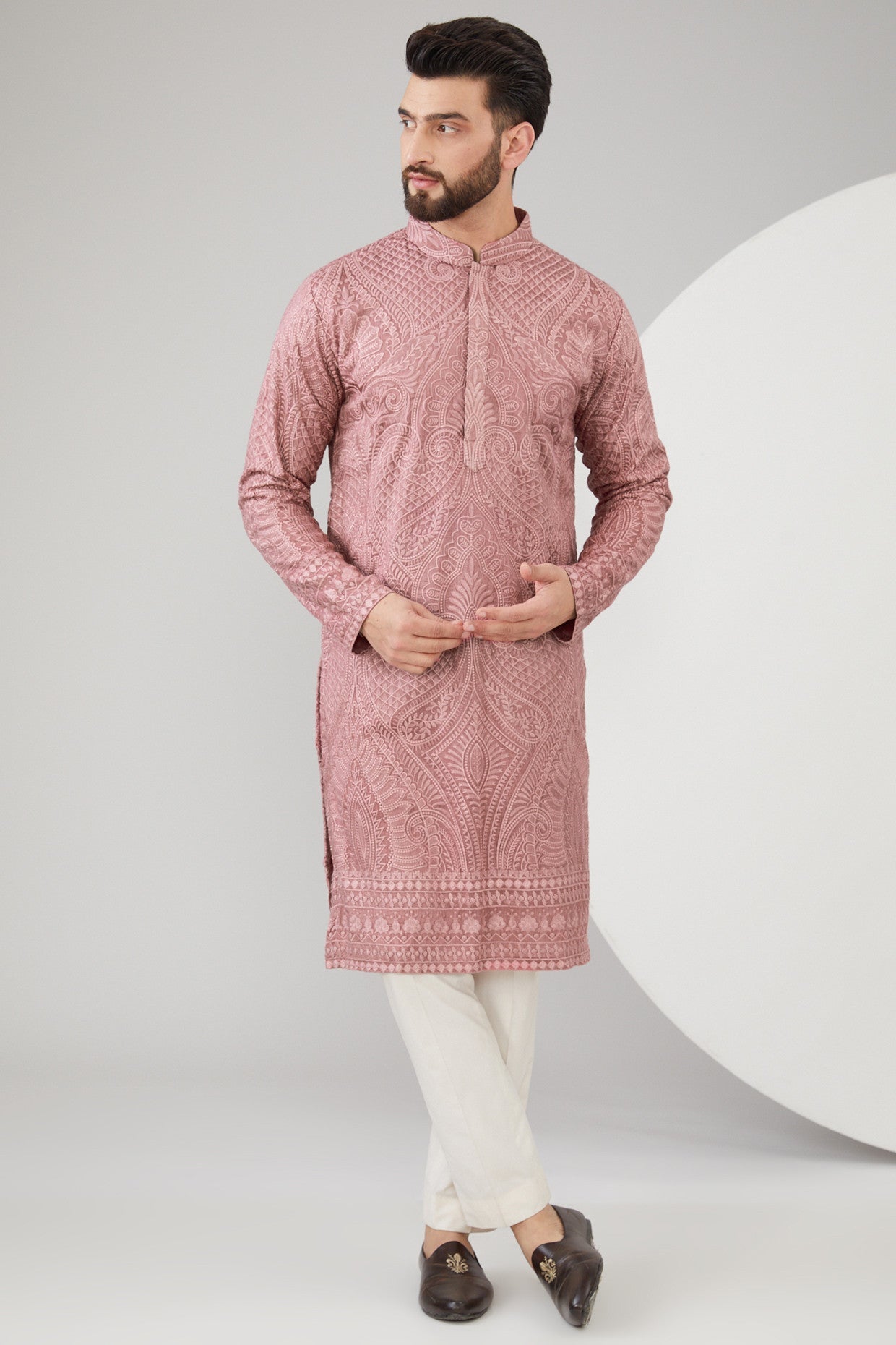 Elegant Mud Pink Chikankari Embroidered Silk Kurta for Women | Traditional Indian Handcrafted Tunic | Perfect for Festivals, Weddings & Casual Wear