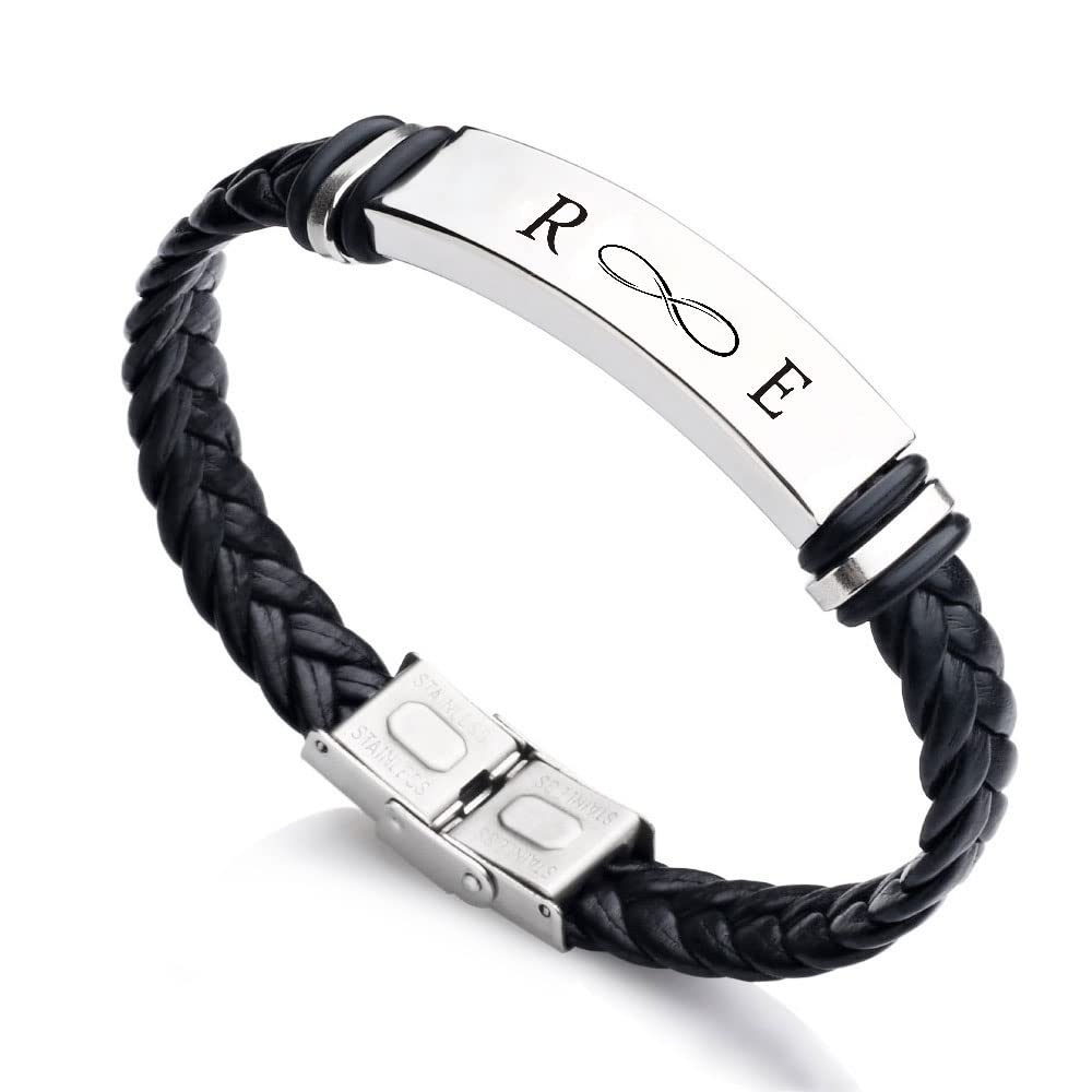 Personalized Leather Bracelet for Men - Custom Engraved Family Name Bracelet - Anniversary, Valentine's Day Gift for Husband, Boyfriend - Perfect for Date Nights & Special Occasions