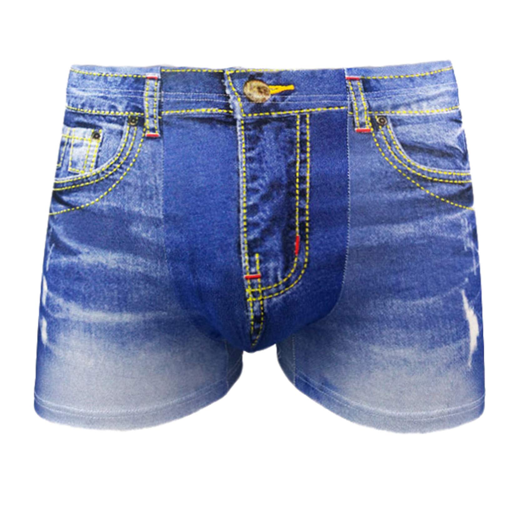 Andongnywell Men's Underwear - Cowboy Fake Jean Printed Spandex Boxer Briefs, Breathable & Stretchable Knickers, Seamless Underwear for Daily Wear & Casual Outfits
