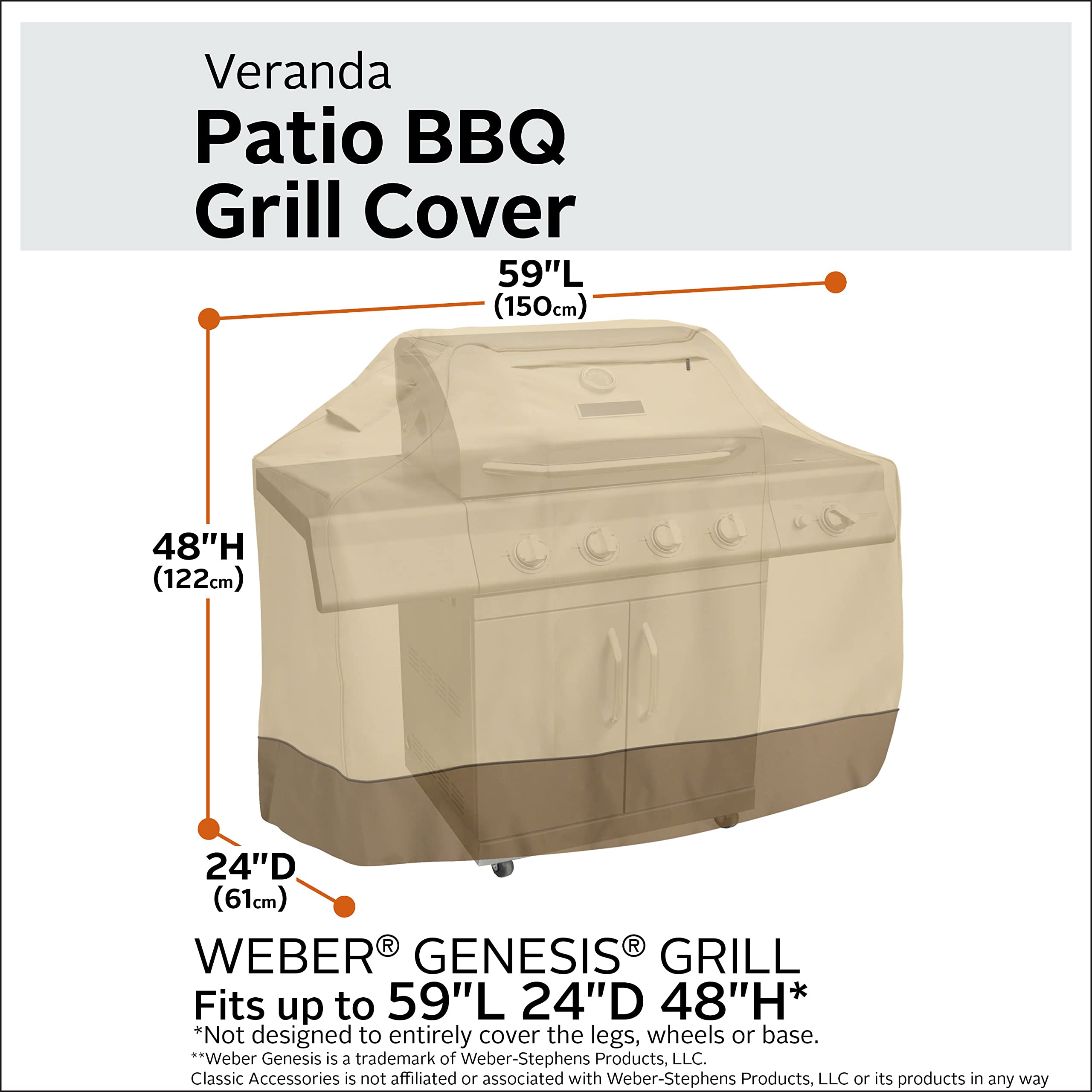 Weber Genesis 59 Inch BBQ Grill Cover - Water-Resistant, Heavy-Duty, UV Protection - Perfect for Outdoor Cooking, Backyard Parties & All-Weather Grill Protection