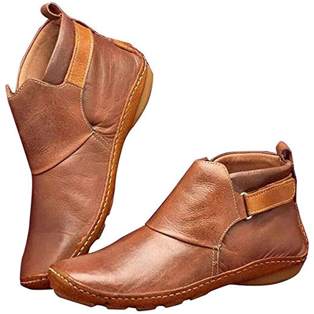 Women's Soft PU Leather Booties - Adjustable Comfy Casual Low-Heel Ankle Boots for Daily Wear | Warm Winter Shoes for Ladies | Perfect for Office, Shopping & Outdoor Activities