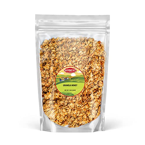 Sunbest Natural Honey Granola with Whole Rolled Oats - Healthy Low Calorie Snack for Adults & Kids | Kosher, Gluten-Free, Non-GMO, High Fiber | Perfect for Parties, Camping, Travel & Office Snacks - 5 lb Bulk Pack