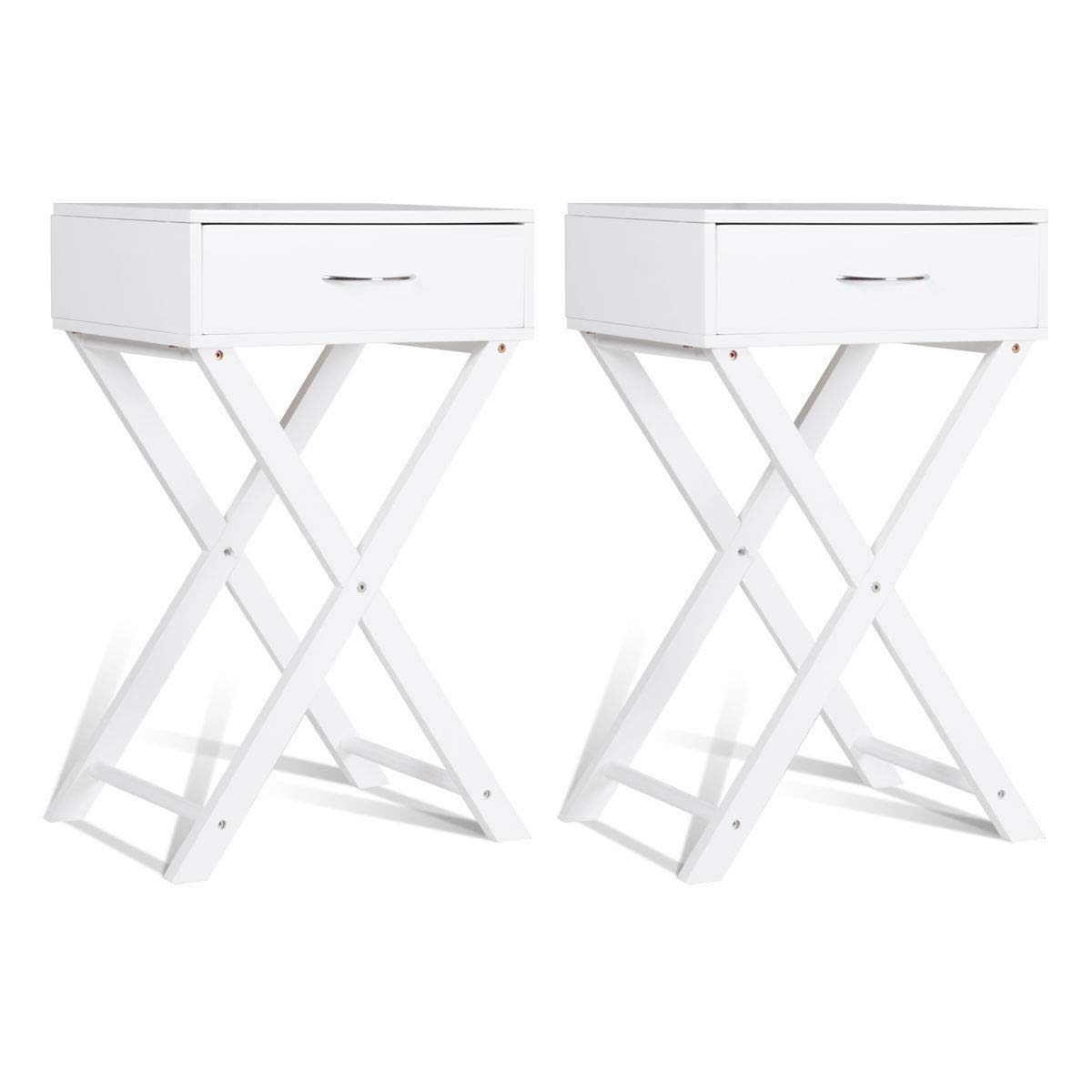 Giantex White X-Shaped Nightstand with Drawer - Accent End Table for Bedroom & Living Room - Perfect for Storing Books, Lamps, and Bedside Essentials (Set of 2)