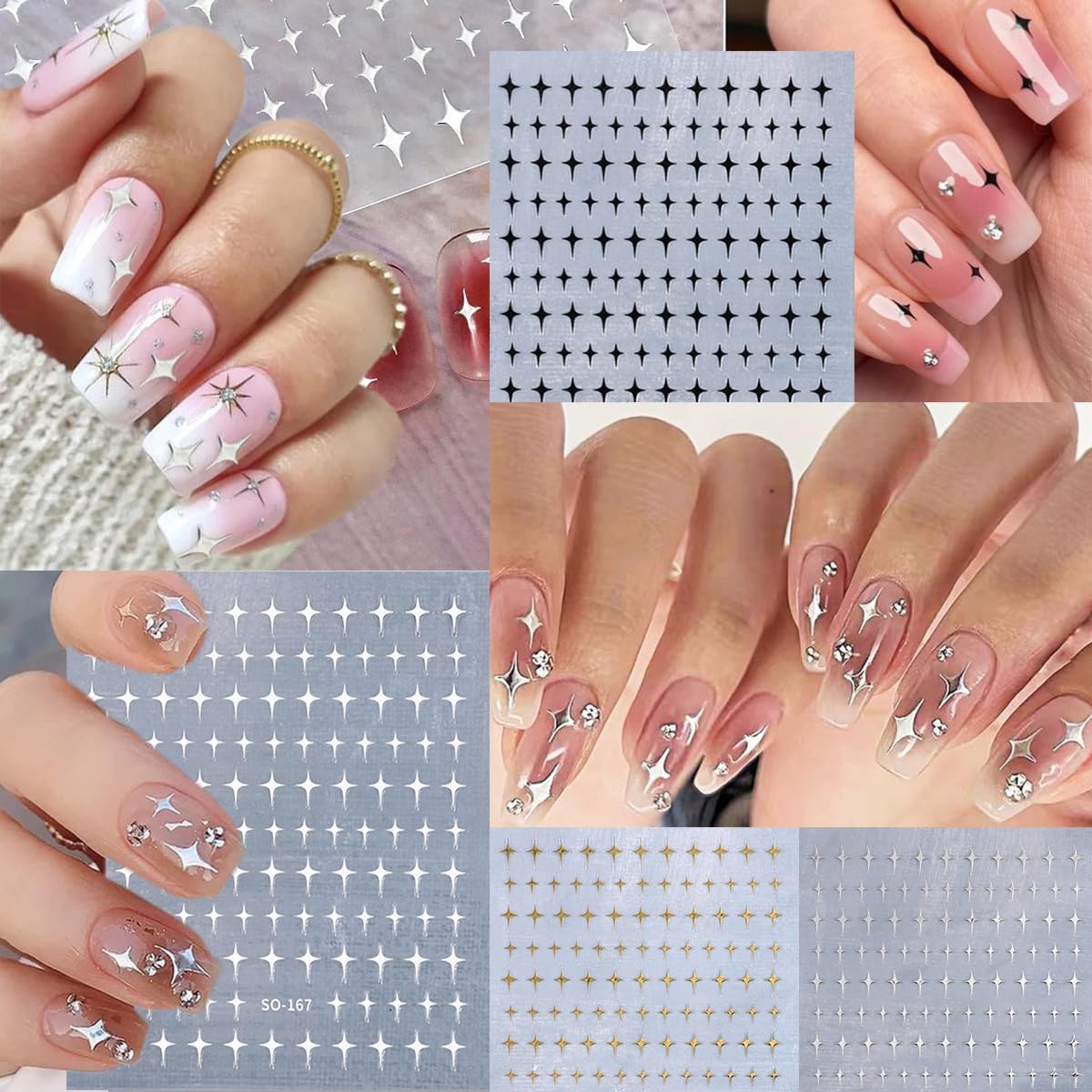 MAYCREATE® 6 Sheets 3D Galaxy Star Nail Stickers - Y2K Nail Art Decals, Self-Adhesive DIY Nail Tips for Nail Extension & Decoration | Perfect for Parties, Cosplay, and Festival Nail Designs