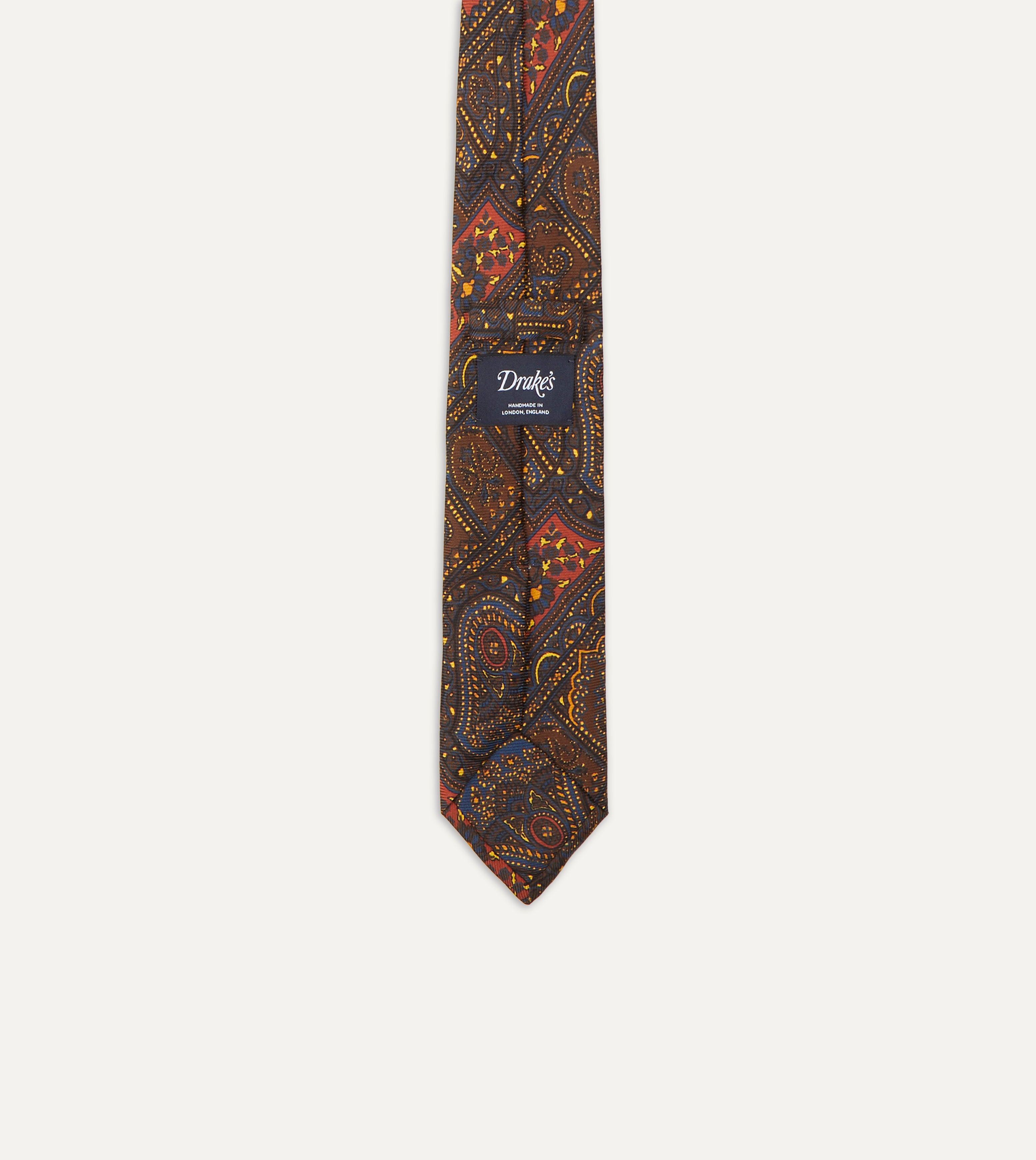 Brown, Navy & Red Paisley Print Madder Twill Silk Tie for Men - Elegant Formal Necktie for Business, Weddings & Special Occasions