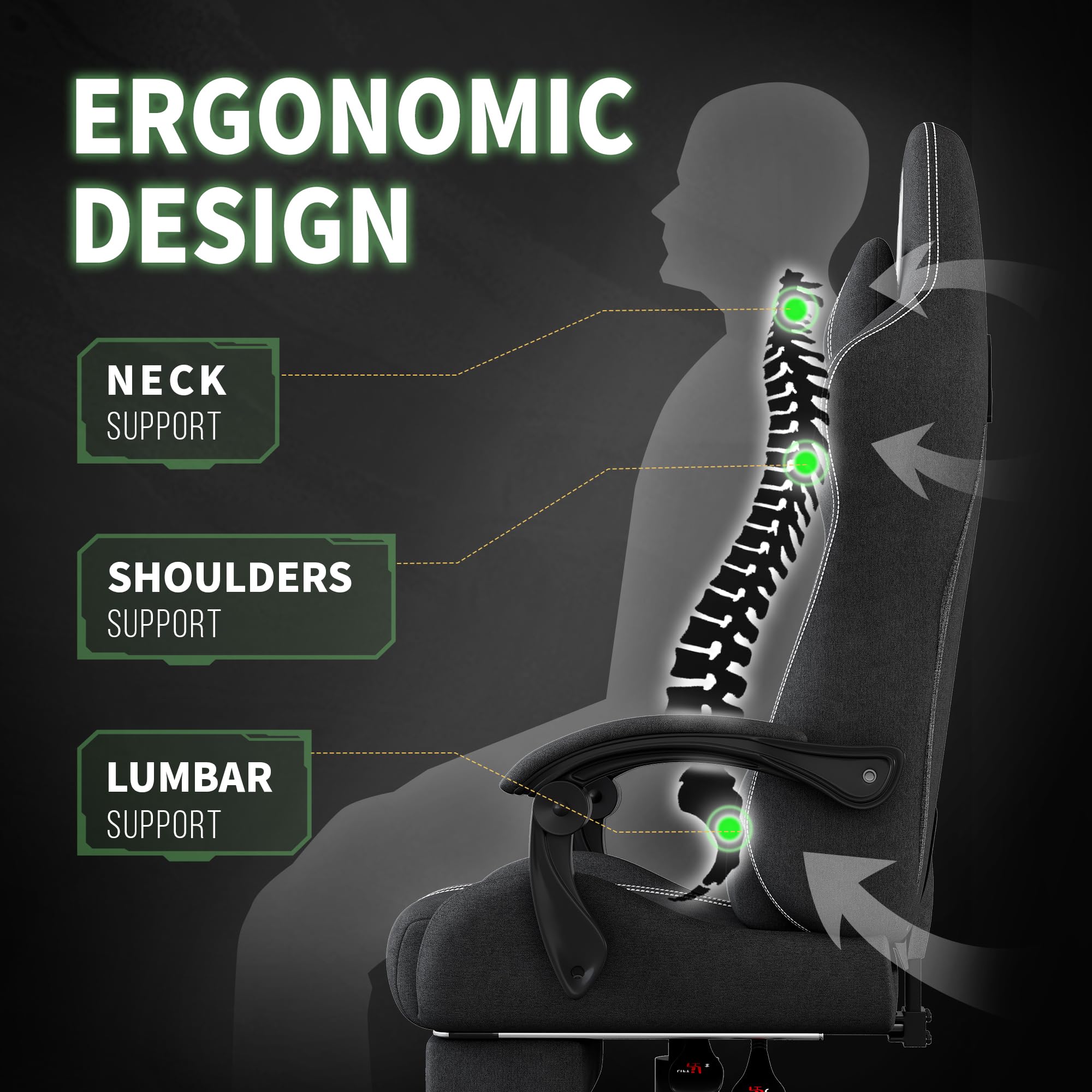 SITMOD Ergonomic Gaming Chair with Adjustable Headrest & Lumbar Support - Breathable Fabric Big and Tall Computer Chair with Footrest, Recliner & 360° Swivel - Comfortable Office & Gaming Chair for Adults (Grey) - Perfect for Long Gaming Sessions & Home Office Work
