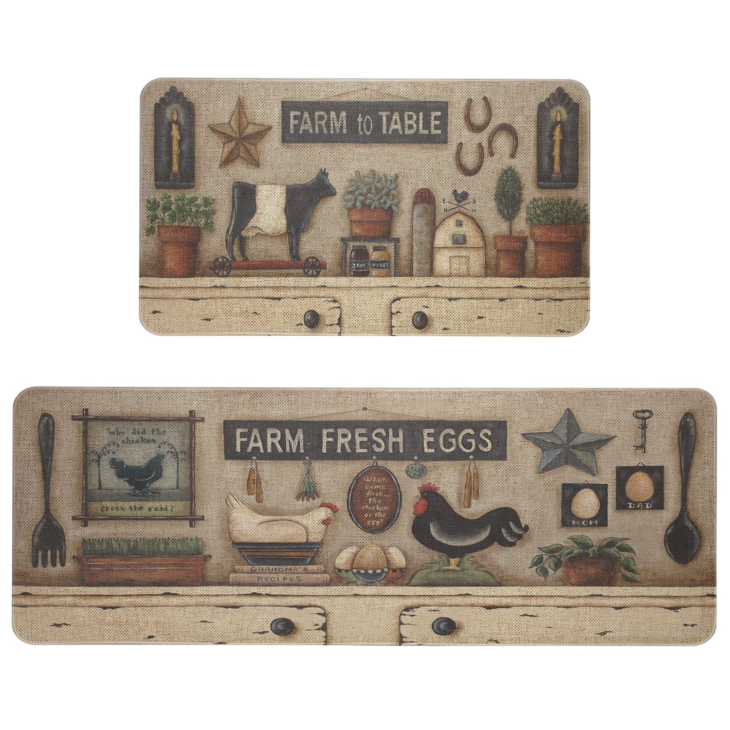 Farmhouse Kitchen Rugs Set of 2 - Non-Slip Washable Rooster Design Kitchen Mats (17x29 & 17x47 Inch) for Farmhouse Decor - Perfect for Country Kitchens, Entryways, and Cozy Home Spaces