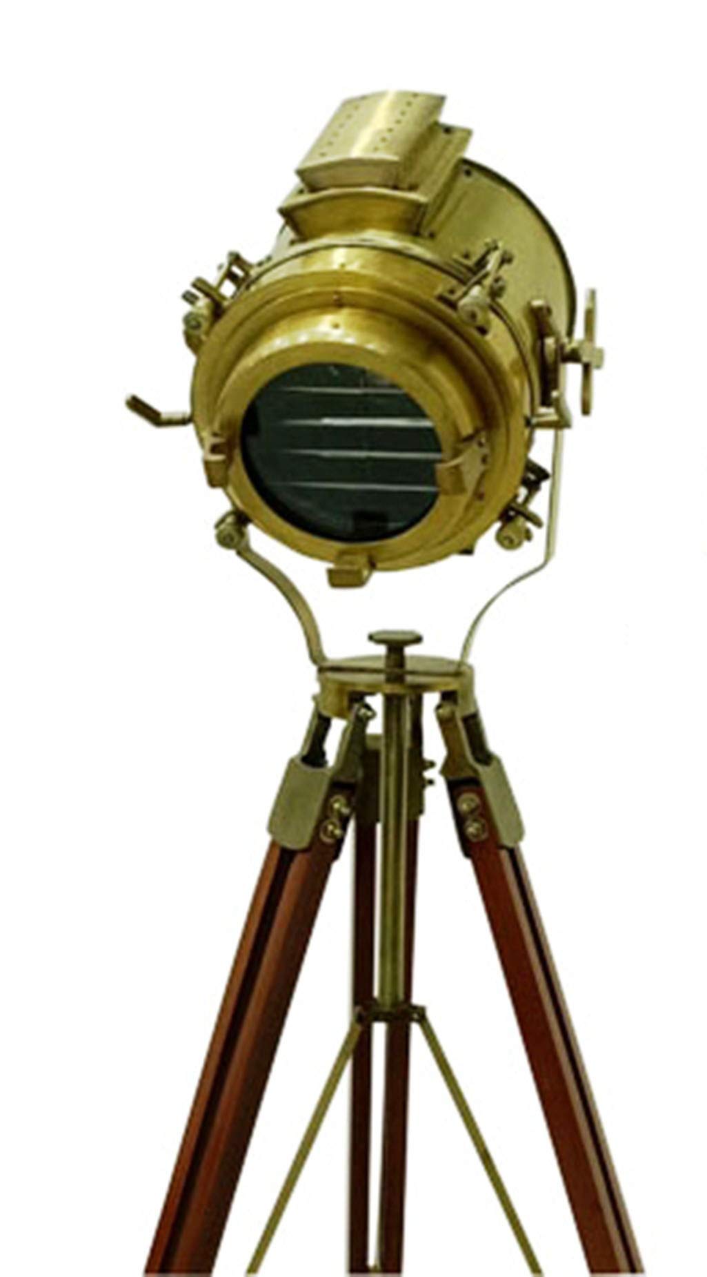 Antique Nautical Spotlight Wooden Tripod Floor Lamp - Vintage Searchlight Rustic Home Decor - Perfect for Living Room, Bedroom, Study & Gifts