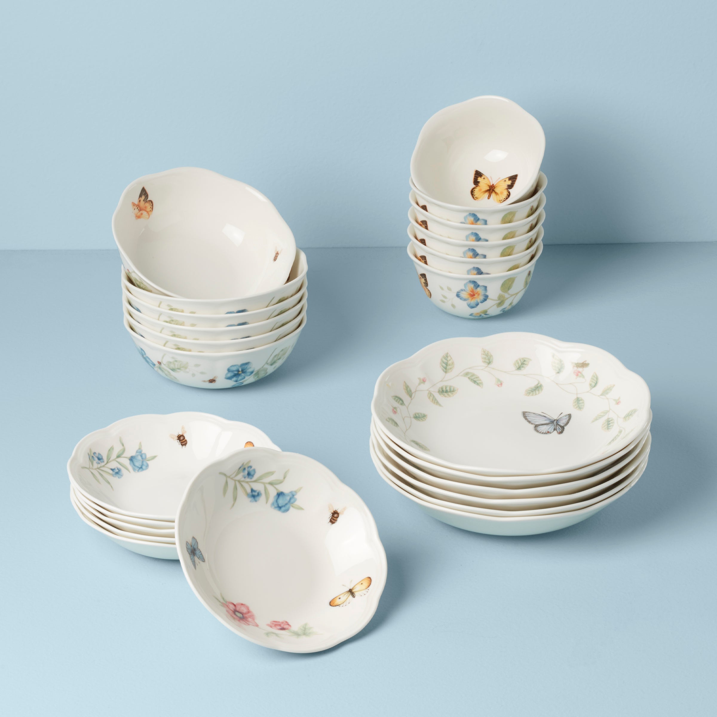 Butterfly Meadow 24-Piece Dinner Bowl Set - Elegant Porcelain Bowls for Everyday Dining, Parties & Home Decor