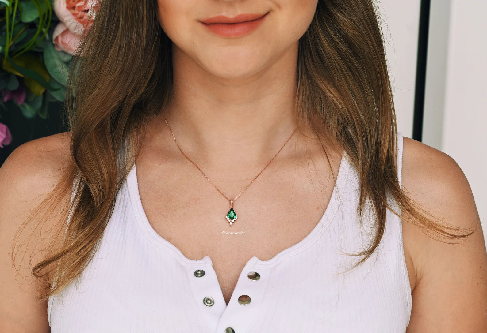 Skye Kite™ 14K Rose Gold Vermeil Emerald Pendant Necklace for Women - Elegant Jewelry Gift for Birthday, Anniversary & Special Occasions