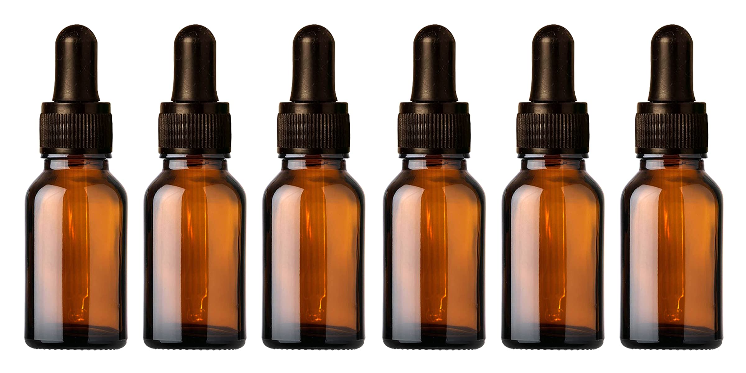 NSB Herbals 15ml Amber Round Empty Glass Bottle with Glass Dropper, Black Ring & Silicone Teat - Leak Proof, Refillable & Reusable Essential Oil Bottles for Aromatherapy, Perfume DIY, Travel (Pack of 6)