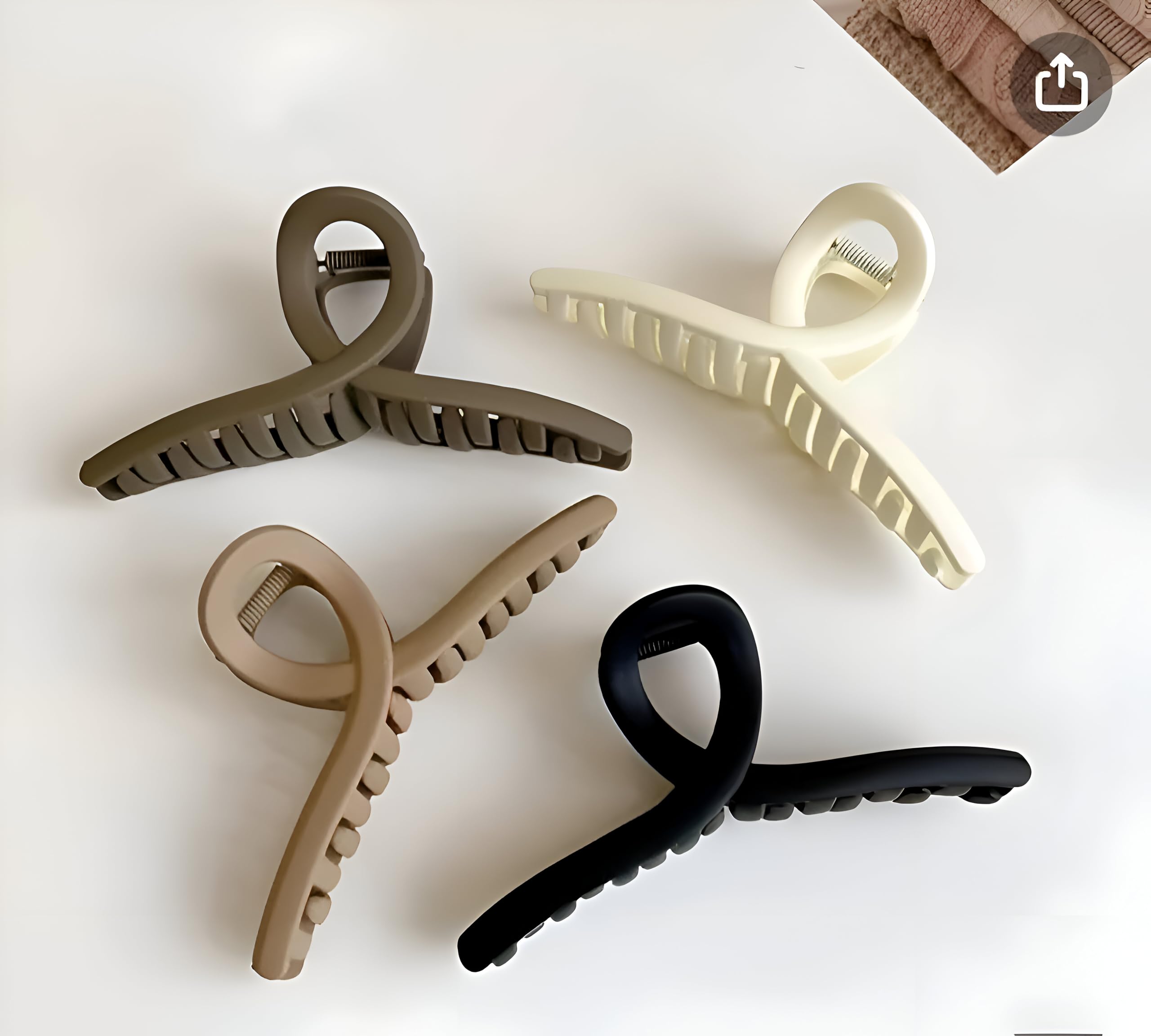 ALIBA COLLECTION Large Hair Claw Clips for Thick & Thin Hair - Matte Non-Slip Strong Hold Barrettes for Women & Girls (4-Piece Set: Beige, Light Brown, Brown, Black) - Perfect for Ponytails, Buns & Everyday Hairstyles