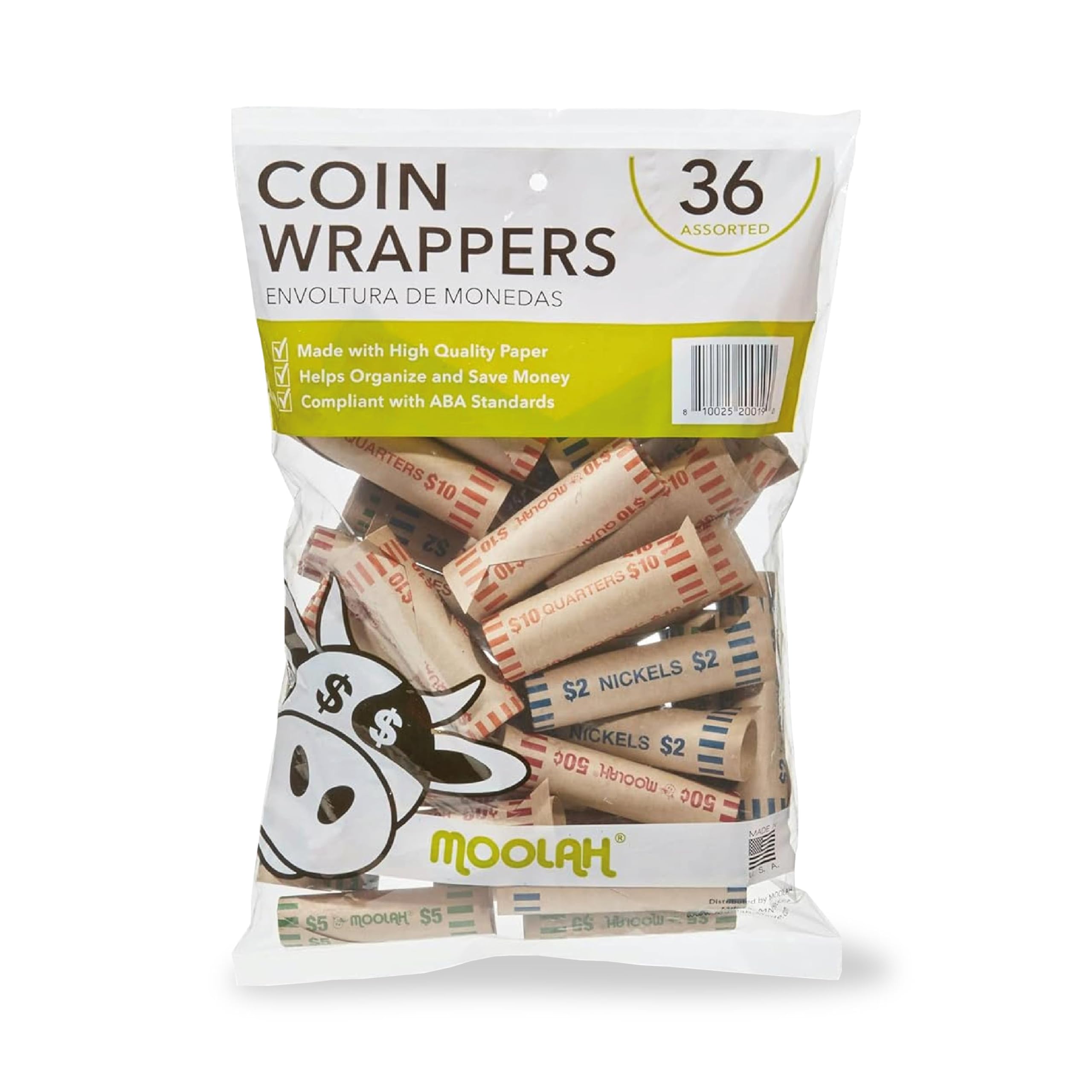 Coin Wrappers Rolls - Assorted 36CT for Quarters, Pennies & Change | Durable Coin Tubes for Easy Banking & Cash Handling | Perfect for Banks, Retail Stores & Home Use