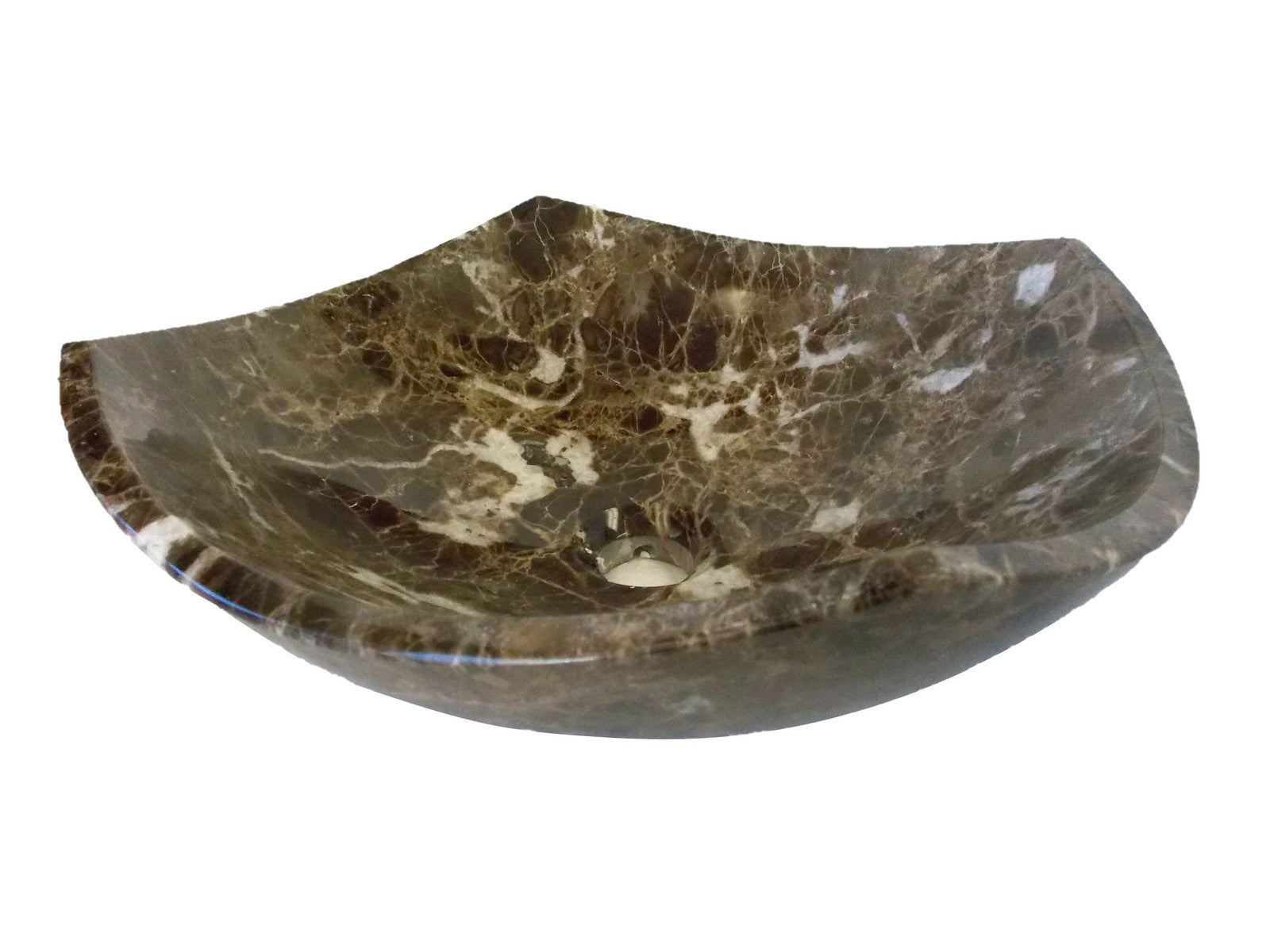 Dark Emperador Marble Arched Edge Vessel Sink - Modern Bathroom Vanity Sink for Luxury Home Decor & Spa Style Bathrooms