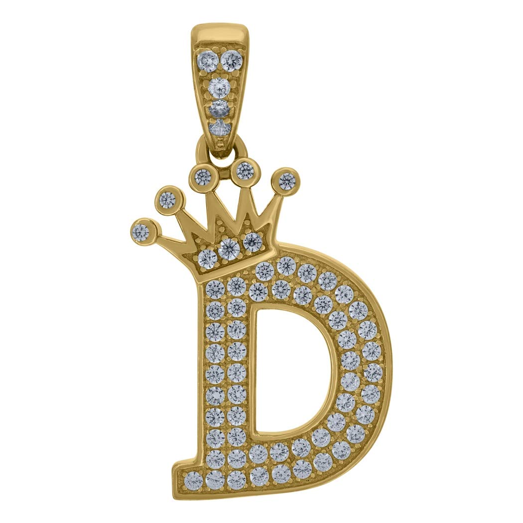 10K Yellow Gold Personalized Monogram Initial Necklace - Cubic Zirconia Crown Letter Charm Pendant for Men & Women (29.9x14.8mm) - Perfect Gift for Anniversary, Birthday & Valentine's Day