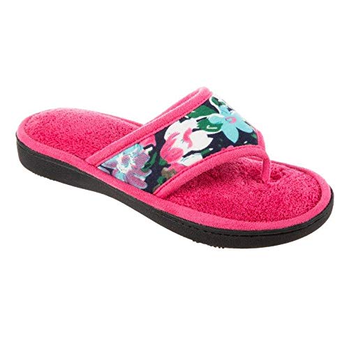 Isotoner Women's Petunia Floral Jersey Thong Sandals - Comfortable Flip Flops for Beach, Pool & Summer Outfits