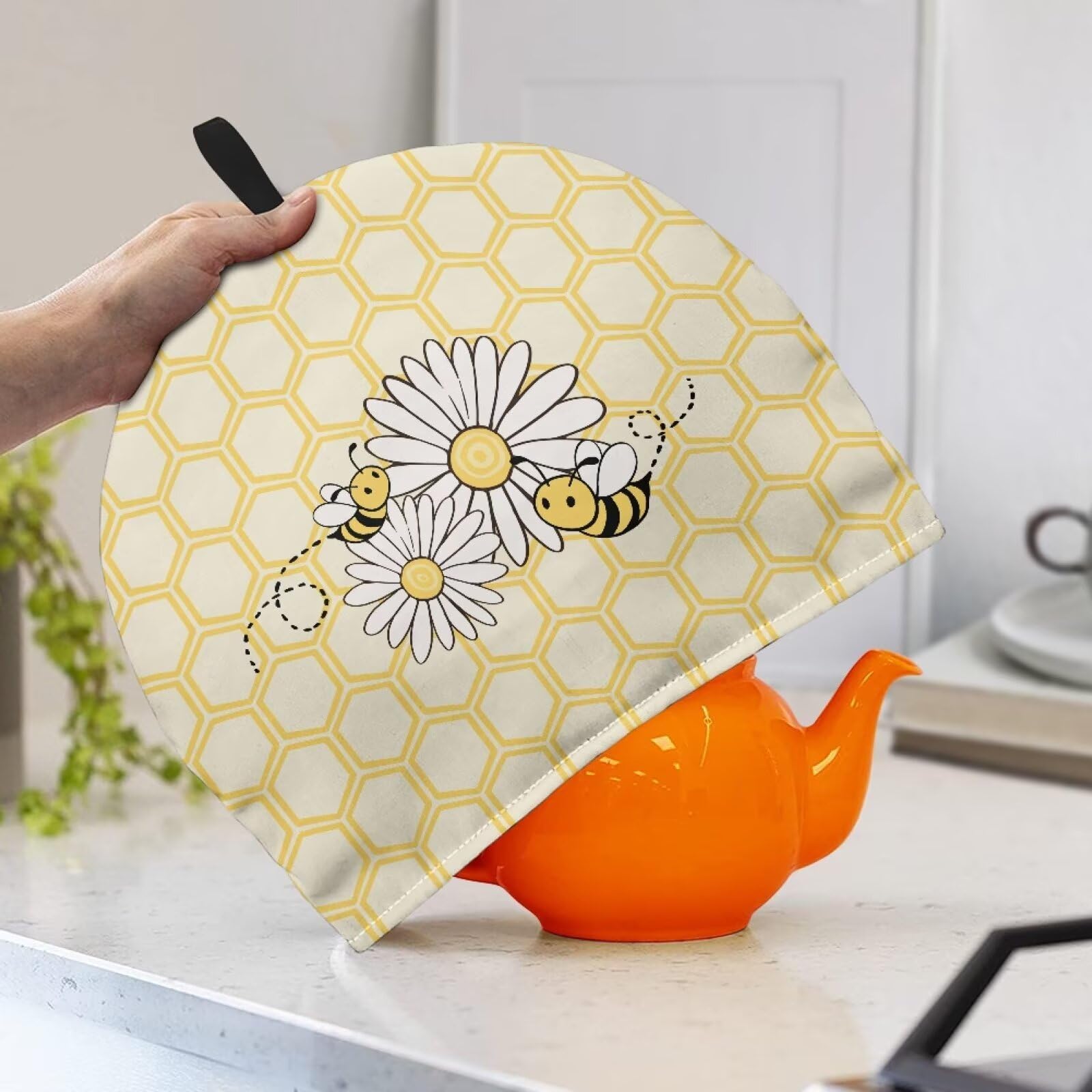 Bee Dust Cover Insulated Tea Cozy for Teapot - Foldable Tea Kettle Cover with Heat Retention for Breakfast & Tea Time - Decorative Kitchen & Coffee Table Accessory - Fade Resistant & Durable - Perfect for Home, Office, and Gifts