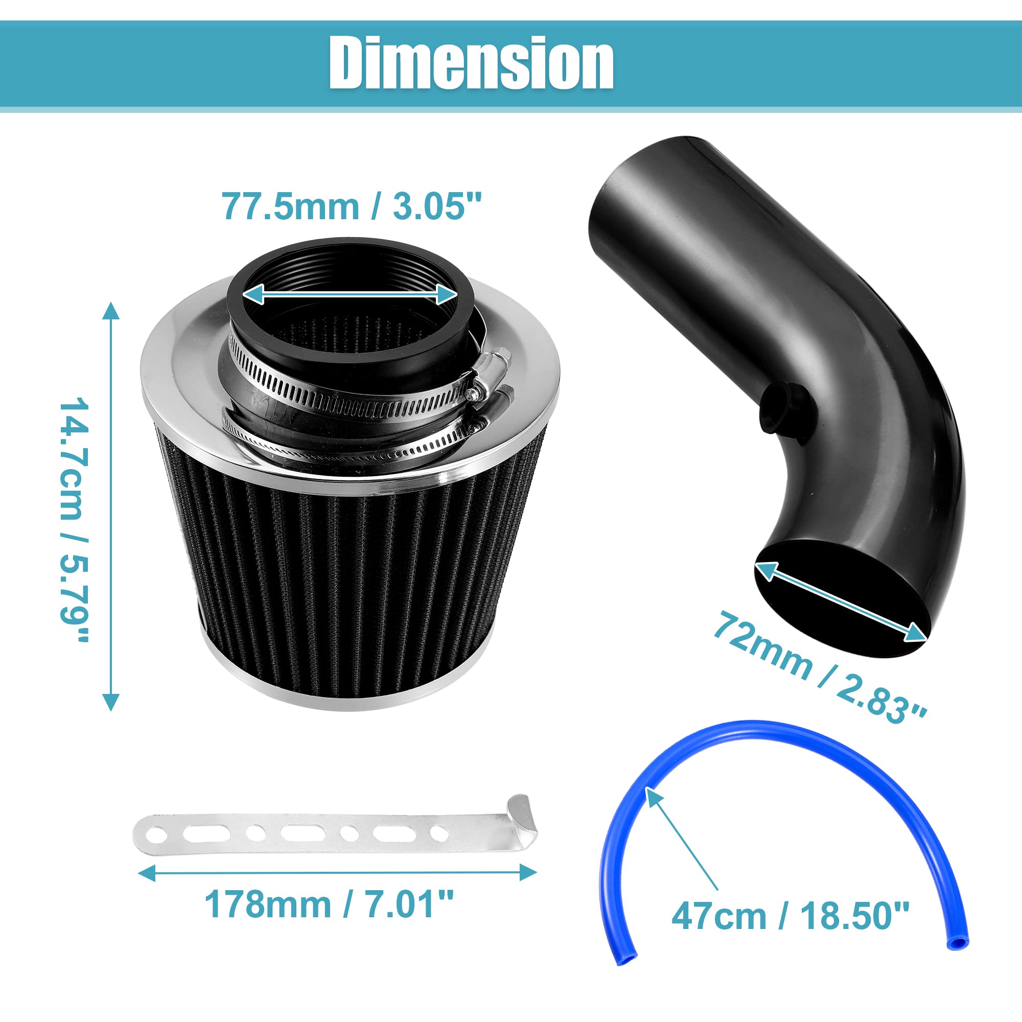 X AUTOHAUX 3 Inch Universal Cold Air Intake Pipe Kit - Aluminum Alloy Air Filter Induction Hose Tube with Black Air Filter - Performance Upgrade for Cars, Trucks & SUVs