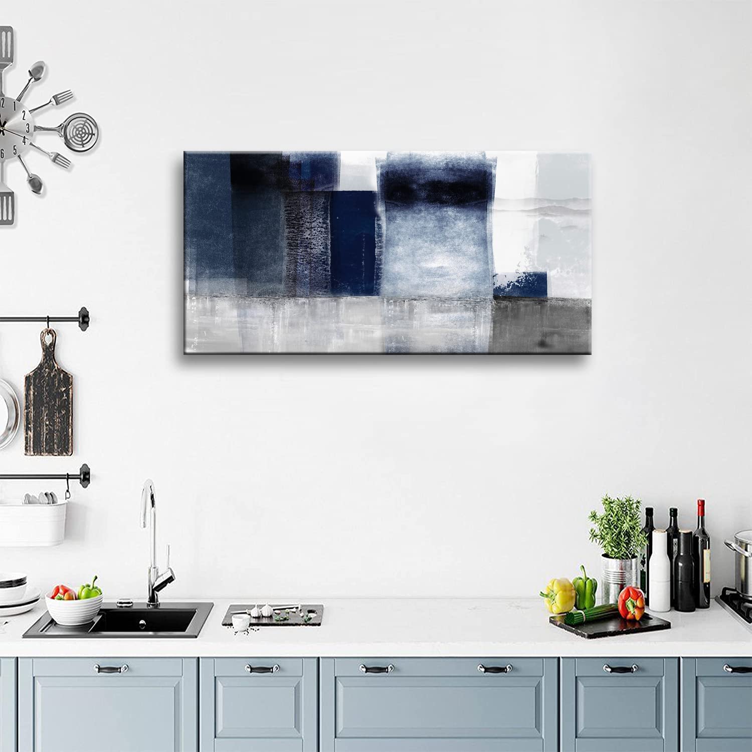 Blue and Gray Abstract Canvas Wall Art - 24x48 Inch Modern Artwork for Living Room, Bedroom, Office & Bathroom Decor | Handmade Canvas Prints for Home & Interior Design