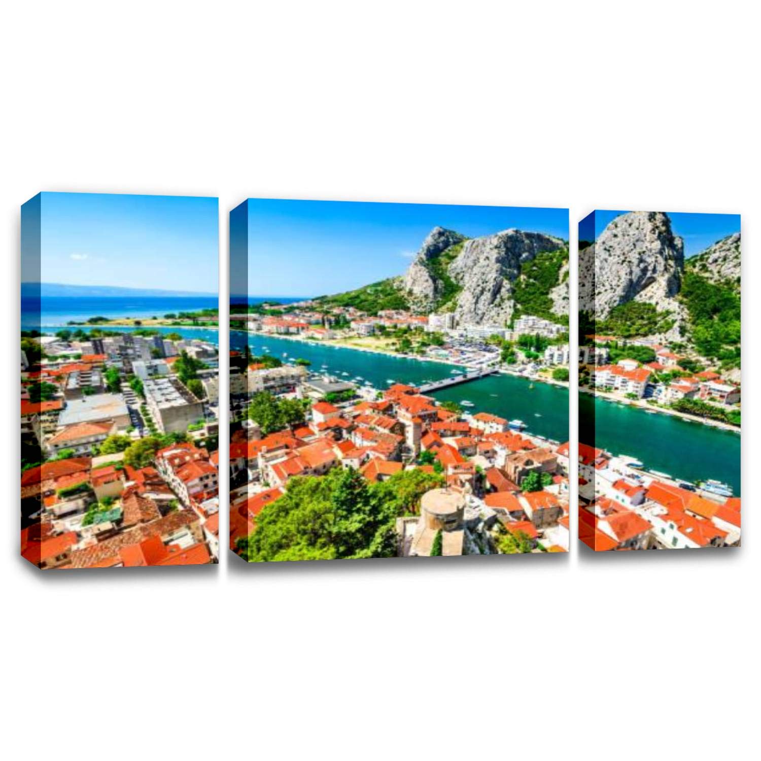 Omis Dalmatia Croatia Wall Art - Modern Canvas Painting Print for Living Room & Bedroom Decor - Coastal Landscape Artwork for Home & Office Interior Design