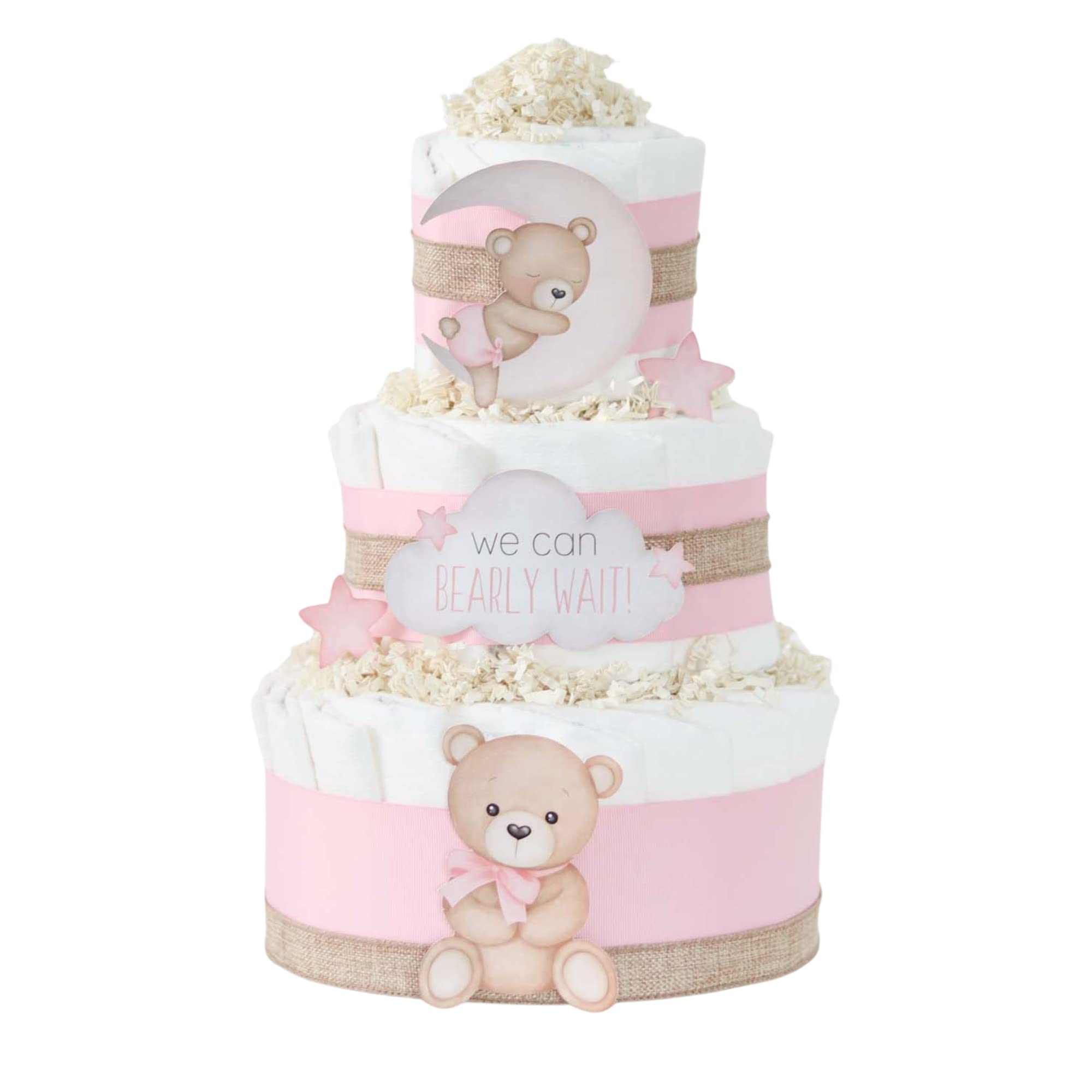 Pink Teddy Bear Diaper Cake - Adorable Baby Shower Centerpiece for Newborn Girls - Perfect Moon & Stars Themed Gift for Gender Reveal & Nursery Decor