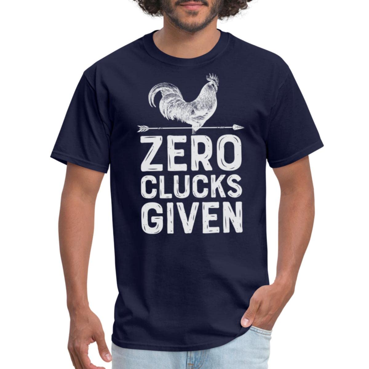 Spreadshirt 'Zero Clucks Given' Funny Chicken Rooster Graphic Men's T-Shirt - Casual Humor Tee for Men, Gift for Poultry Lovers, Perfect for Farm Life & Comedy Events