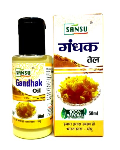 Sansu Gandhak Oil (Sulfur Oil) 50ml - Ayurvedic Treatment for Acne, Pimples, Teeth & Gum Care - Natural Anti-Bacterial Solution (Pack of 6) - Perfect for Daily Skincare & Oral Hygiene Routine