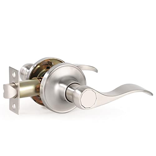 Satin Nickel Wave Style Closet & Passage Door Handle Set - Durable Interior Door Levers for Hall, Bedroom & Closet - Keyless Entry Door Hardware for Home & Office Use