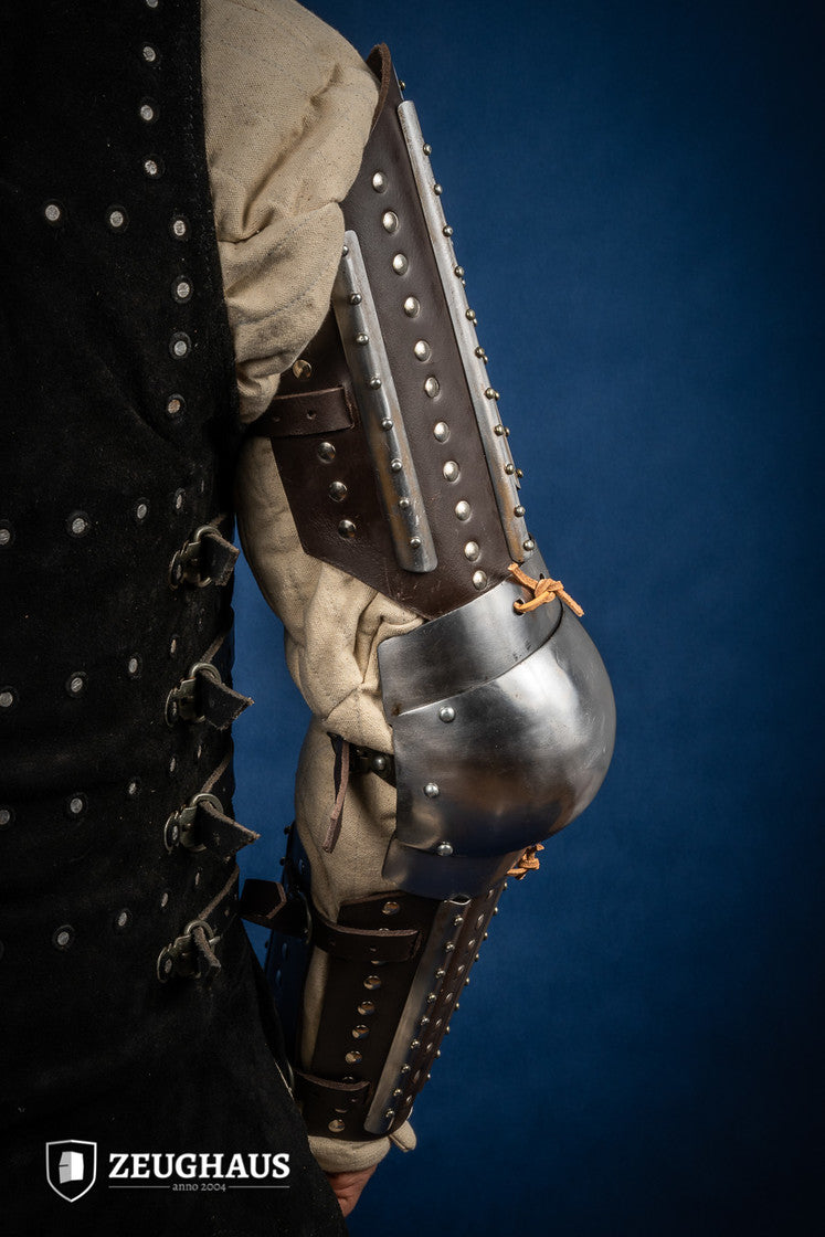 Medieval Splinted Arm Armor - Brown Leather Bracer for LARP, Cosplay & Renaissance Faires - Authentic Knight Armor Replica