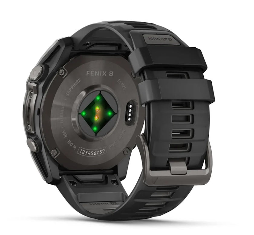 Garmin fenix 8 GPS Smartwatch 51mm Sapphire Edition - Carbon Gray DLC Titanium Case with Black/Pebble Gray Silicone Band | Outdoor Sports, Hiking, Running & Fitness Tracking