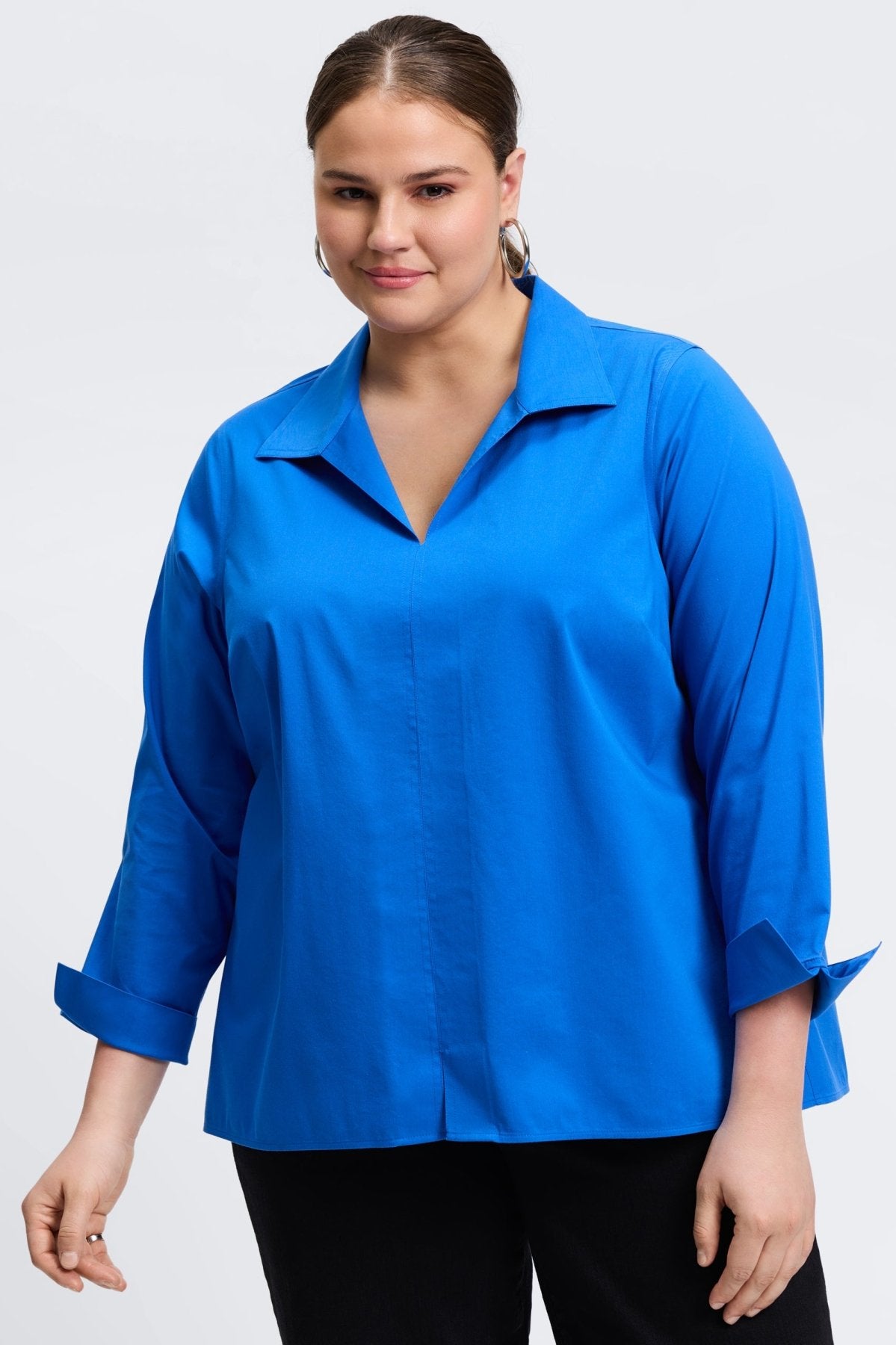 Agnes Plus Wrinkle-Free Stretch Long Sleeve Popover Shirt for Women | Comfortable Office & Casual Wear | Easy Care Business & Travel Shirt
