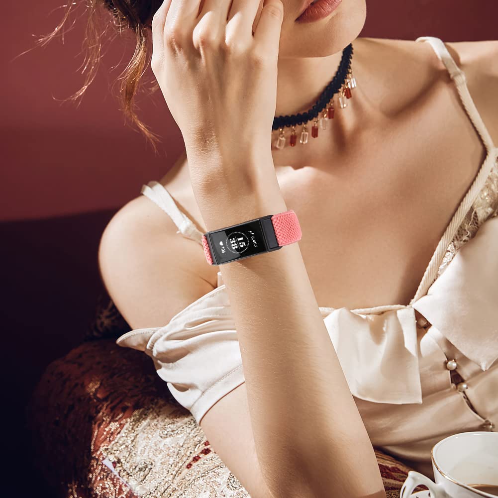 10 Pack Solo Loop Elastic Nylon Watch Bands Compatible with Fitbit Charge 4/Charge 3 - Adjustable Breathable Stretchy Replacement Wristbands for Women & Men - Perfect for Workouts, Running & Everyday Wear