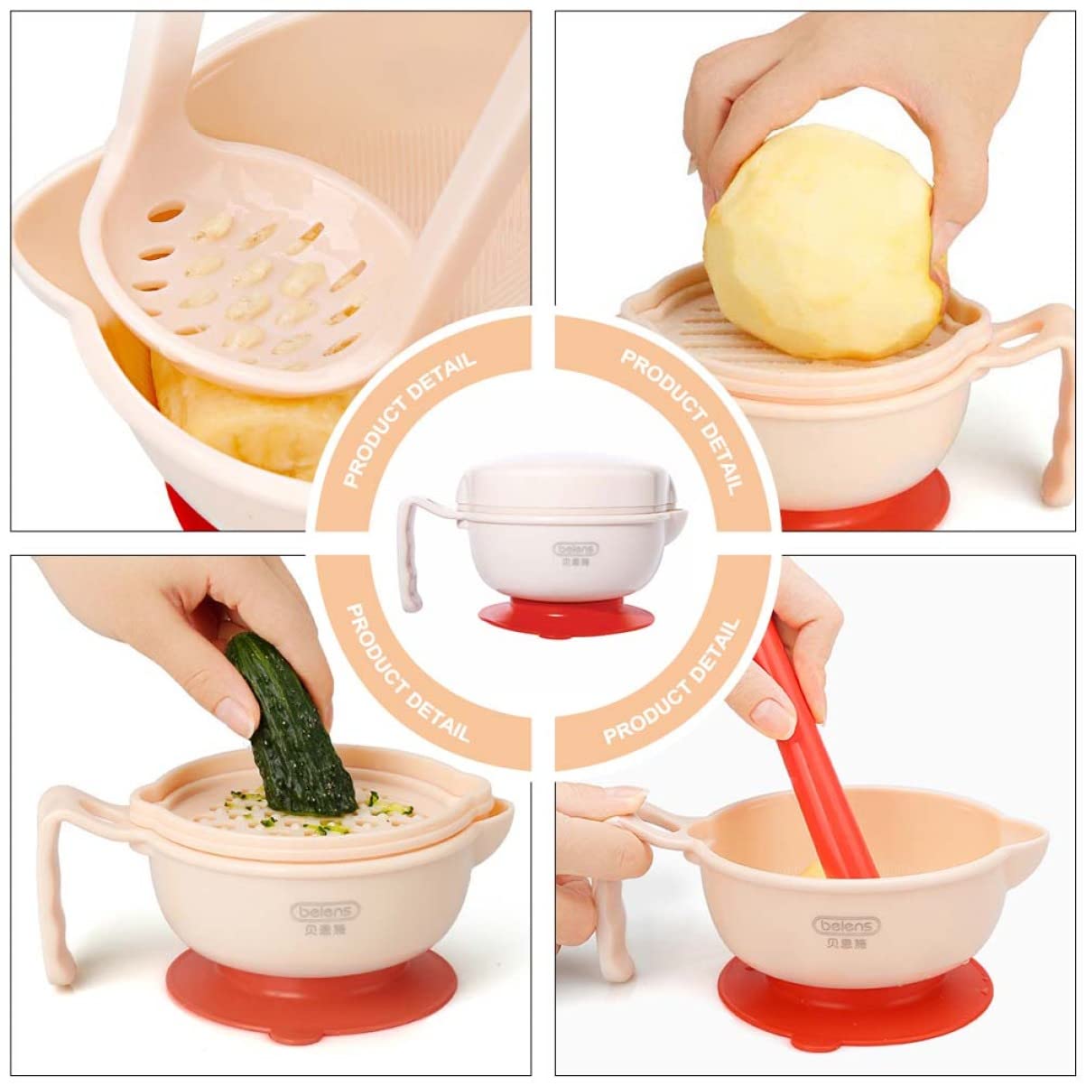 Kisangel Baby Food Maker Set - Manual Baby Food Grinder & Masher Bowl - BPA-Free Safe Feeding Tool for Infants - Perfect for Homemade Purees & Baby-Led Weaning at Home or Travel