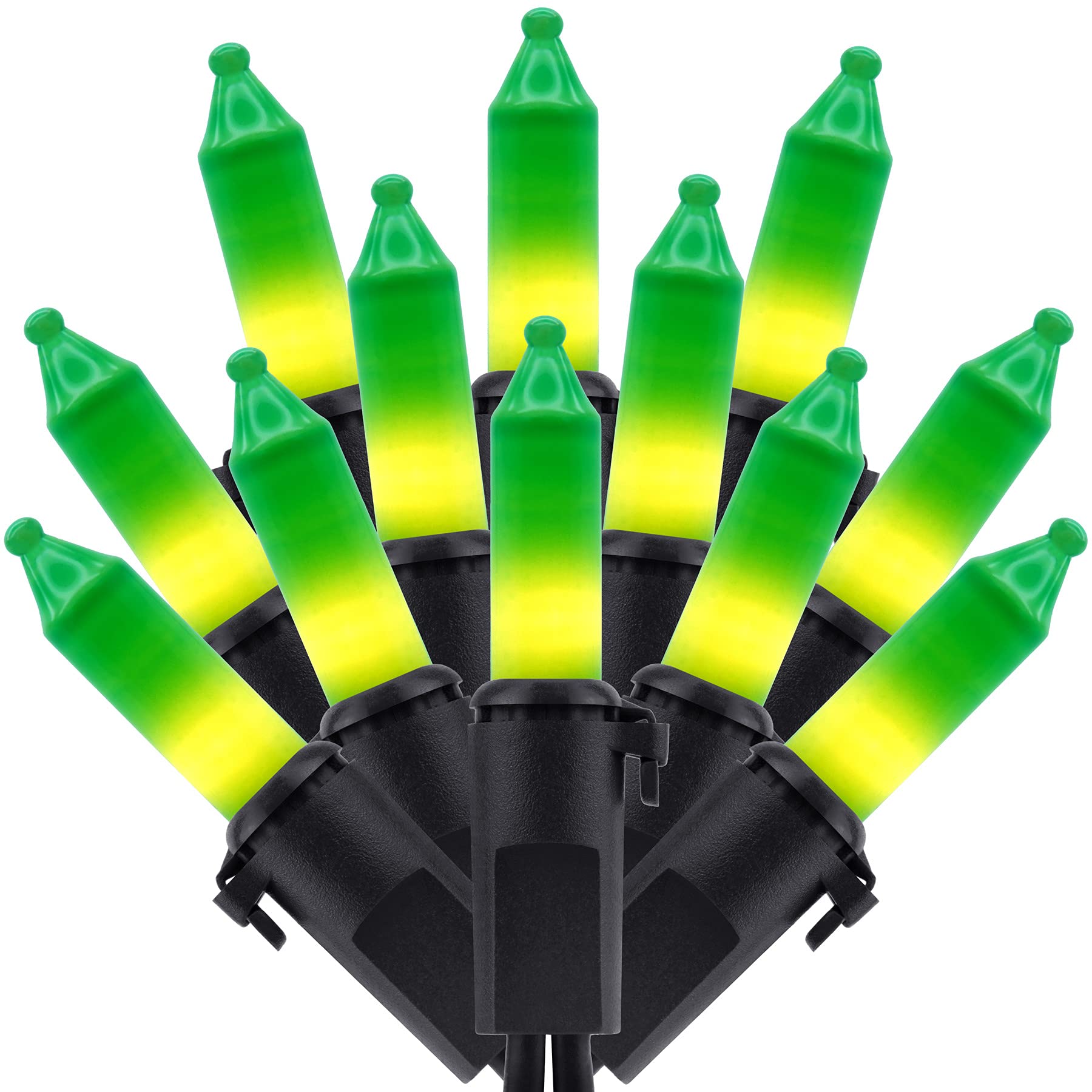 200 Green Christmas Lights - 66 ft Black Wire UL Listed, Pack of 2 Strands (100 Count Each) for Indoor/Outdoor Holiday Decor, Halloween & Party Lighting