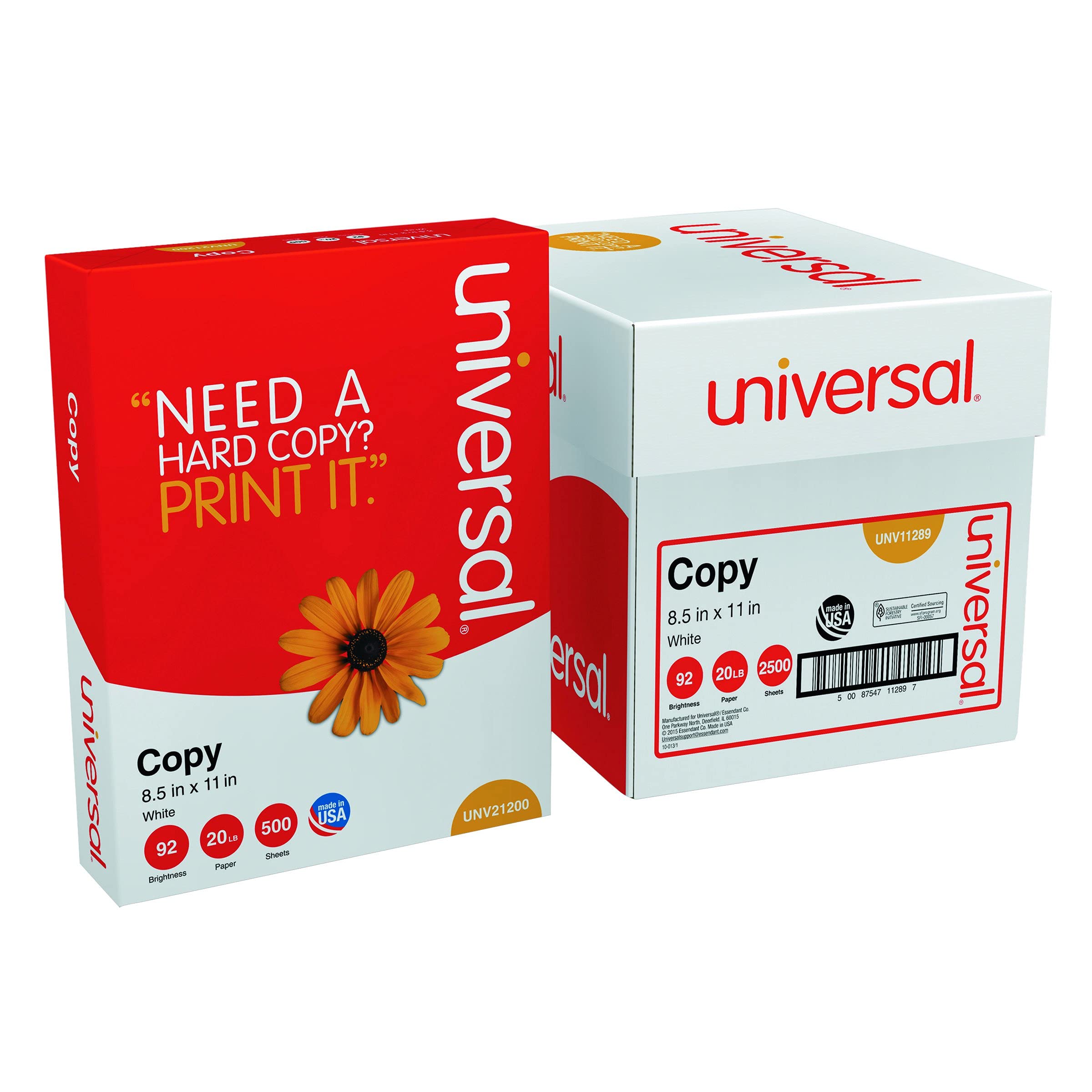 Pack of 4 - Universal 8.5 x 11 Inch White Copy Paper, 20 lb Weight, 500 Sheets per Ream - Perfect for Fax, Printer, Copier & Office Use