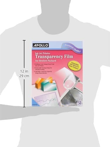 Apollo Transparency Film for Inkjet Printers - Compatible with HP, 50 Sheets/Pack (VCG7031S) - Perfect for Presentations, Overhead Projectors, and DIY Crafts