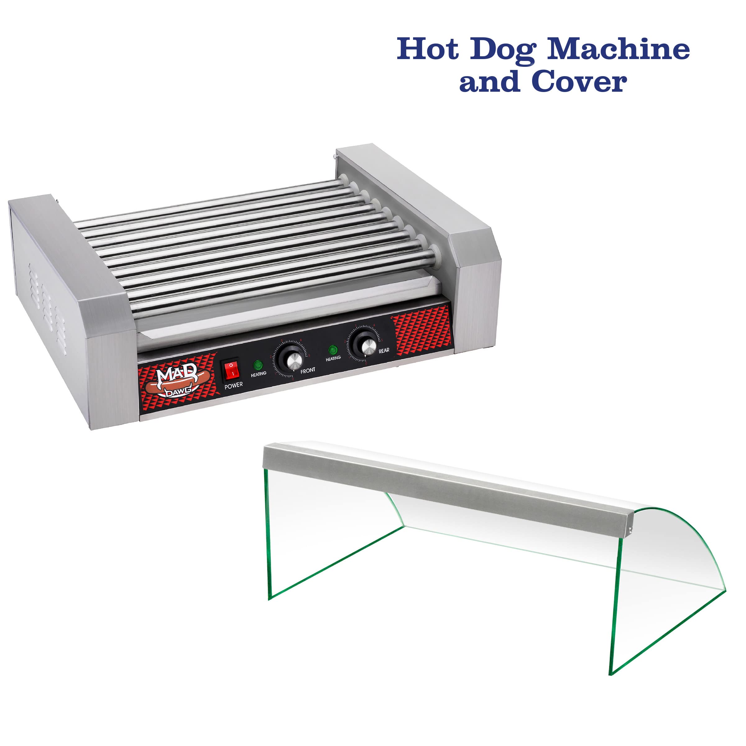 9 Roller Commercial Hot Dog Machine with Tempered Glass Cover - Countertop Hot Dog Roller Cooker for 24 Hotdogs, Brats & Sausages - Perfect for Restaurants, Food Trucks & Concession Stands